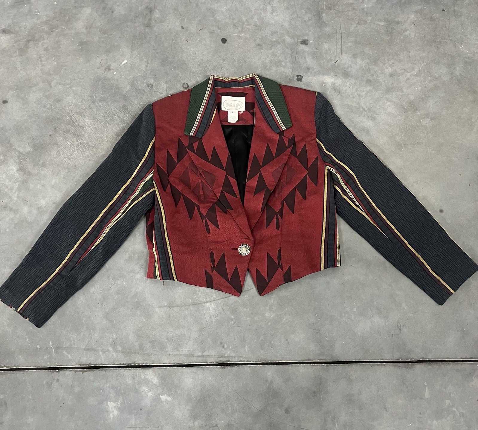Vintage Wraps Collection 1990s Aztec Pattern Cropped Blazer Jacket Size Large