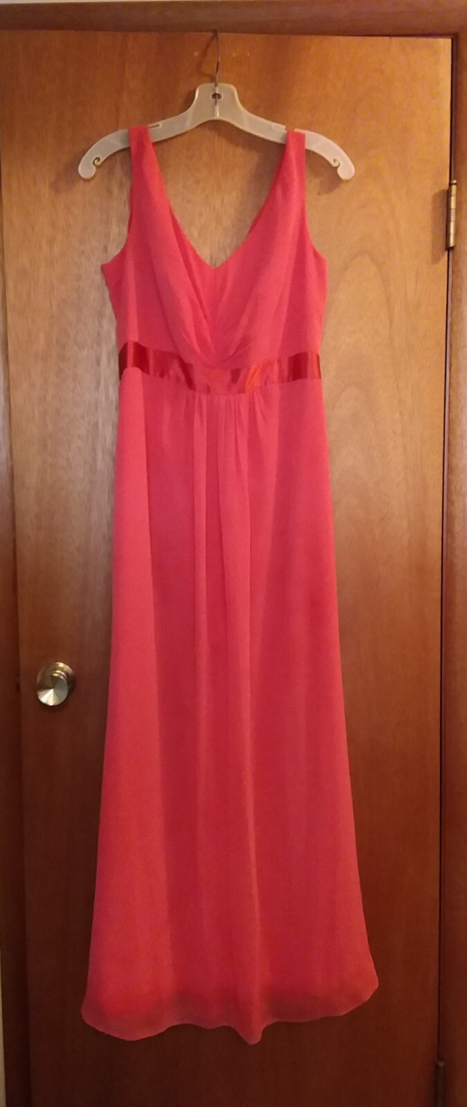 Vintage David’s Bridal Long Dress Sleeveless Orange Satin Ribbon Empire Sz 10