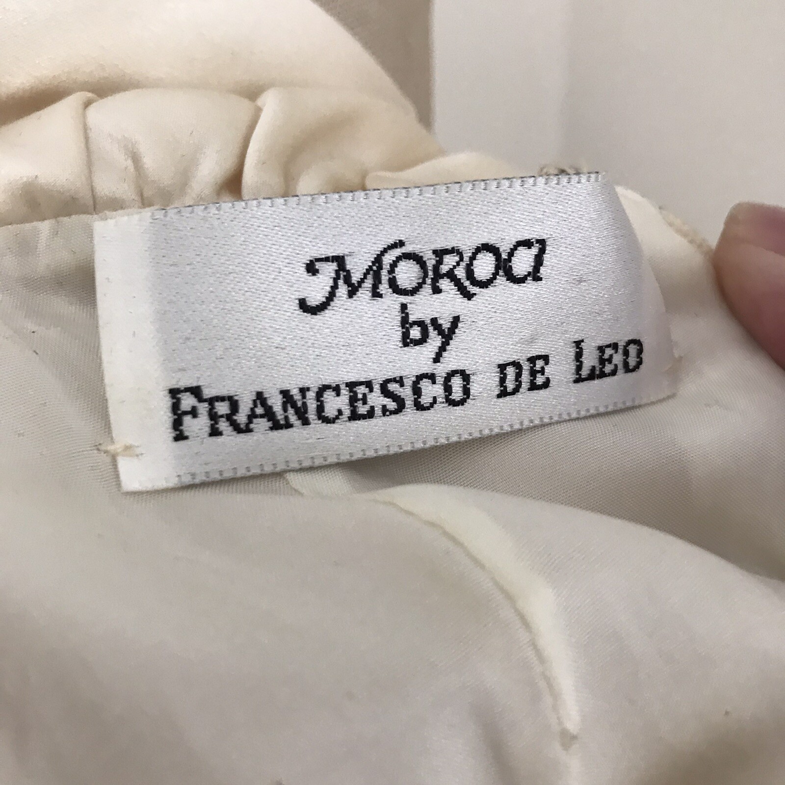 1980’s Moroci Dress Cream Crepe Satin Collar and Long Sleeve 6