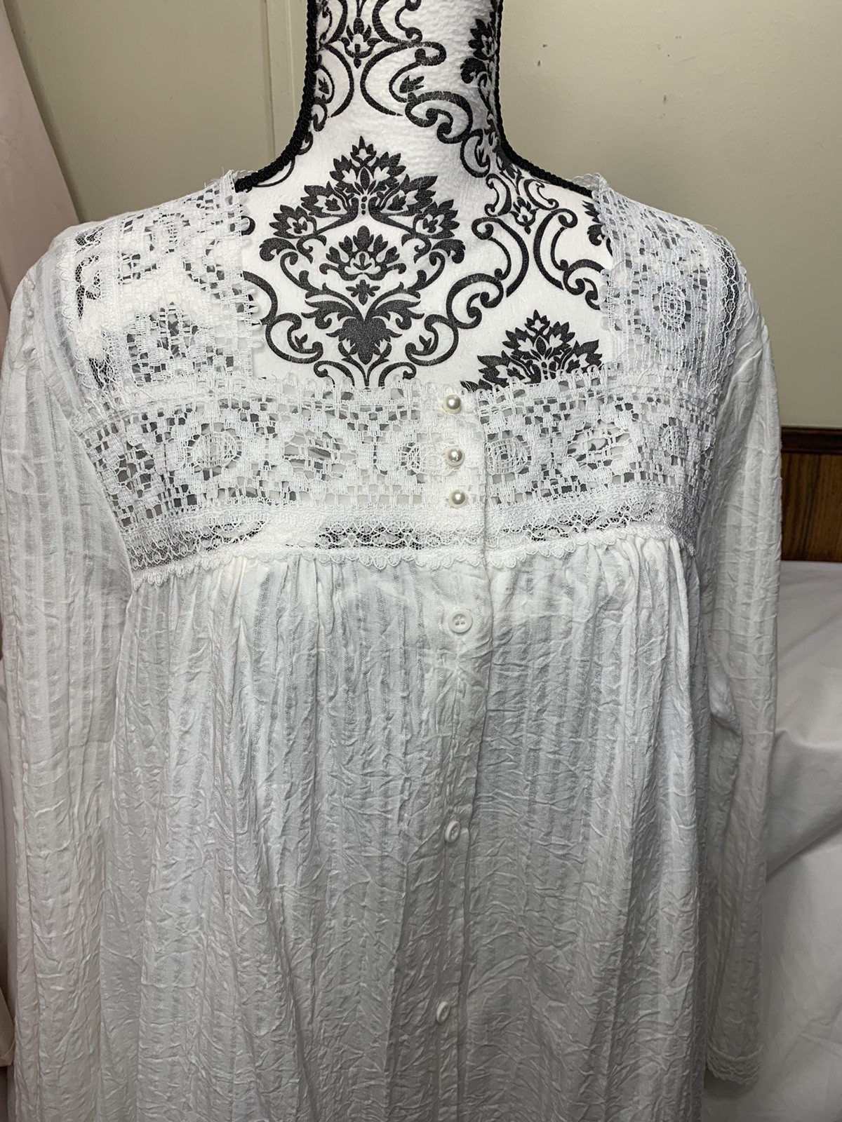 Vintage Willow Creek White Lace Dress Gown Robe Large Cottagecore Prairie Ruffle