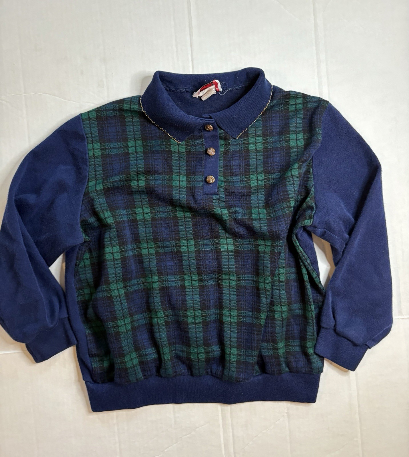 VTG American Collection Cricket Plaid Cape Cod Granny Tartan Knit Top Med/Lg