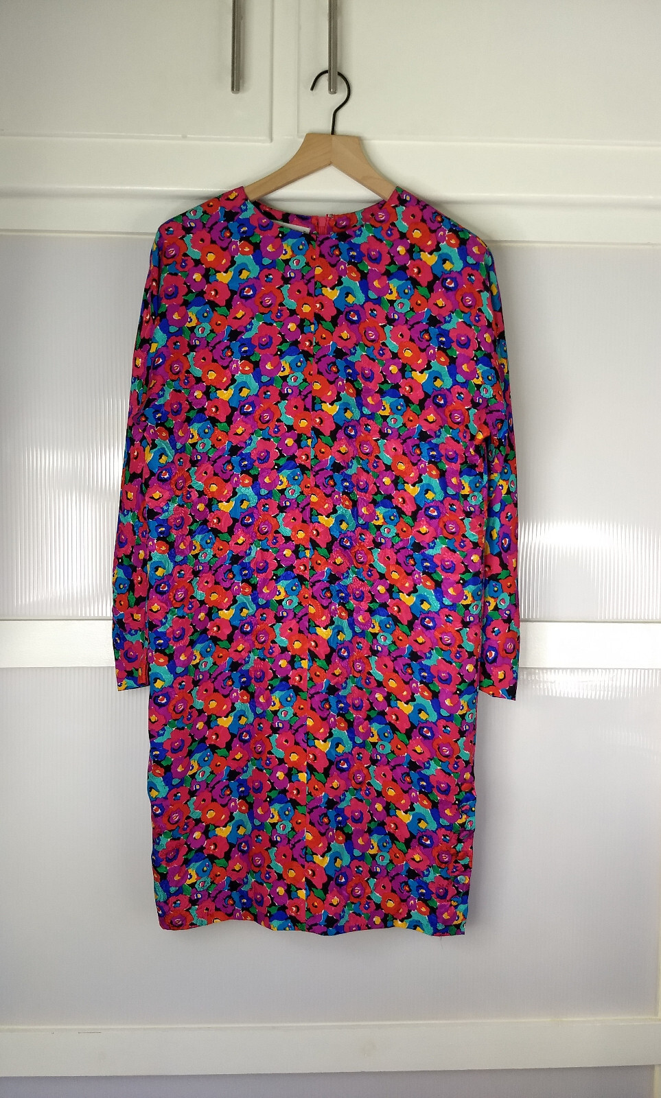 Vintage Carolyne Barton Floral 100% Silk Dress Pink Multicolor Flower Pattern