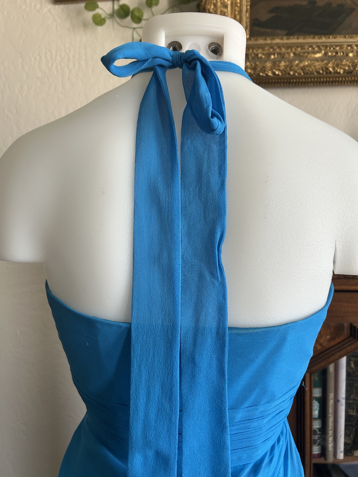 Vintage Y2K Laundry Shelli Segal Aqua Blue Silk Halter Maxi Dress Formal Fairy