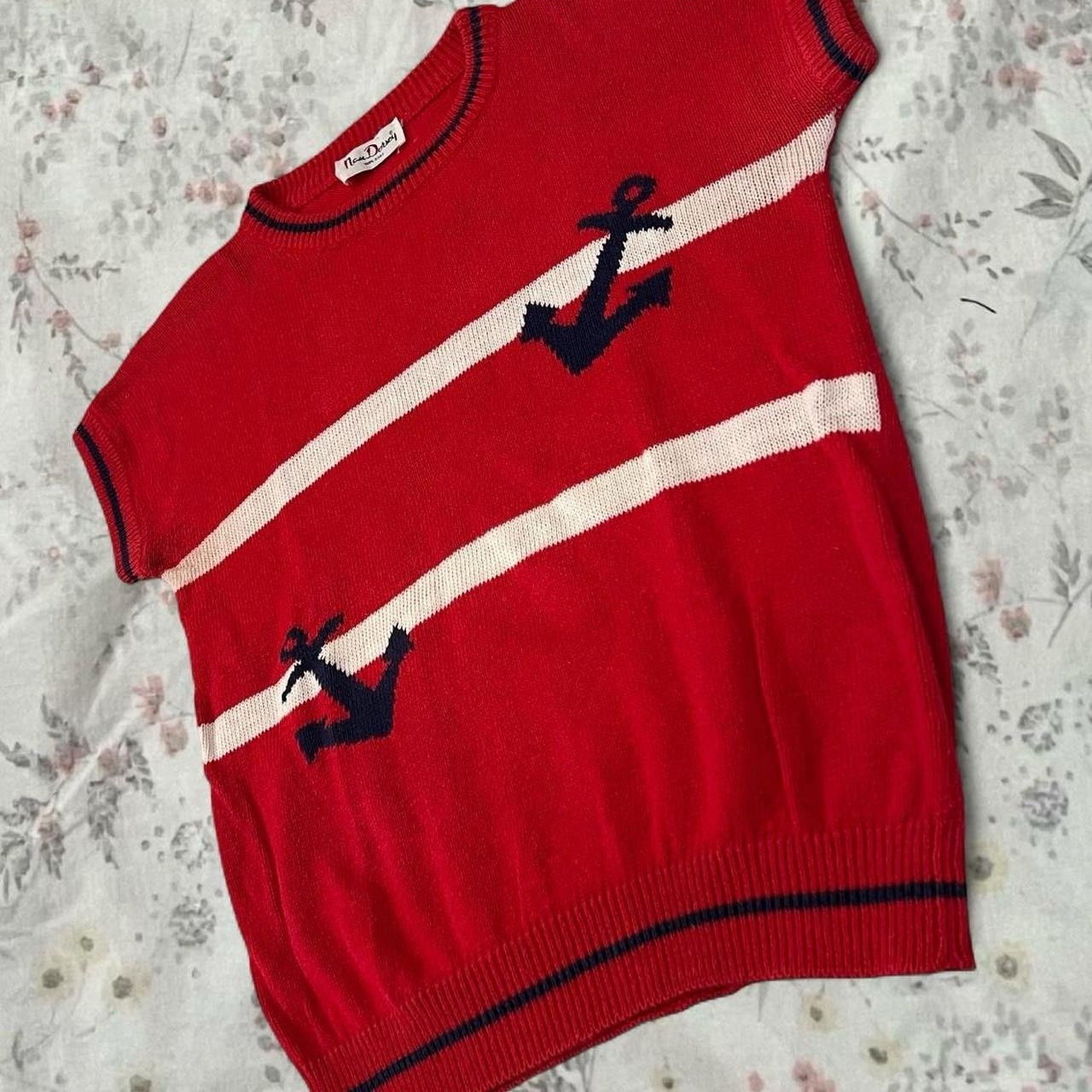 Vintage 60s Nan Dorsey Knit Top Nautical Sailor Cap Sleeve Striped Retro Mod