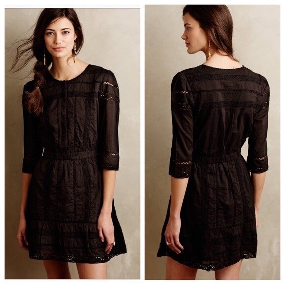 Anthropologie Tularosa Black Lace Inset Cotton Mini Dress Size Small