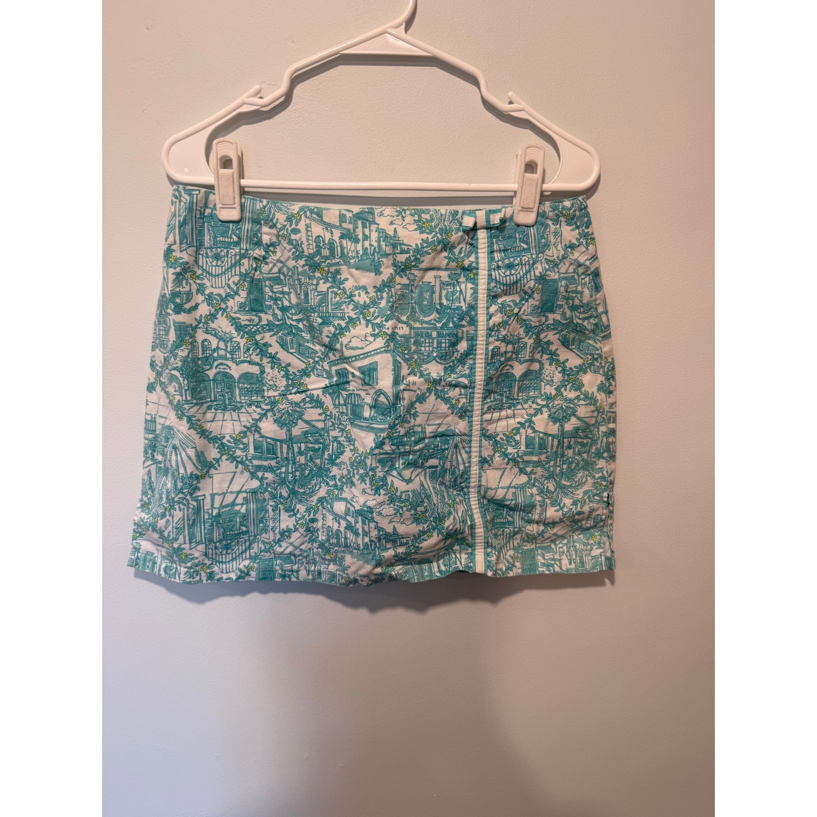 Lilly Pulitzer Vintage Y2K Toile Print Tie Front Top and Skort Set Teal White 10