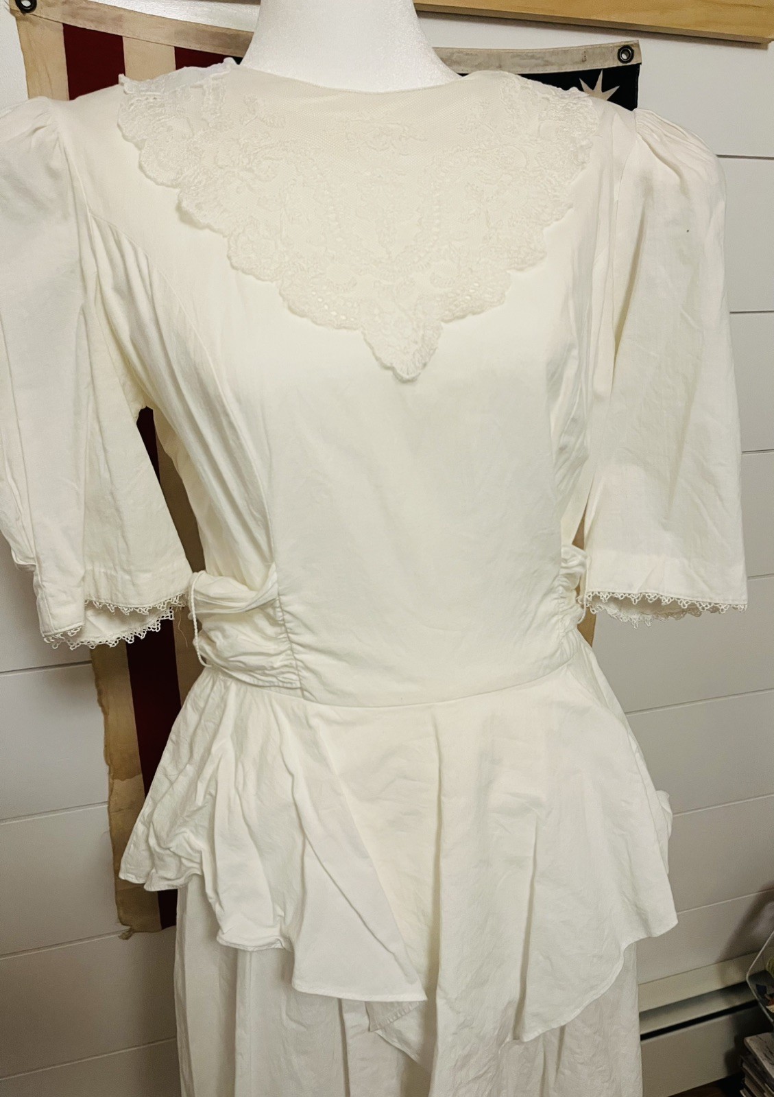 Dawn Joy Fashions Vintage Cottagecore Dress Ruffles white with lace traid