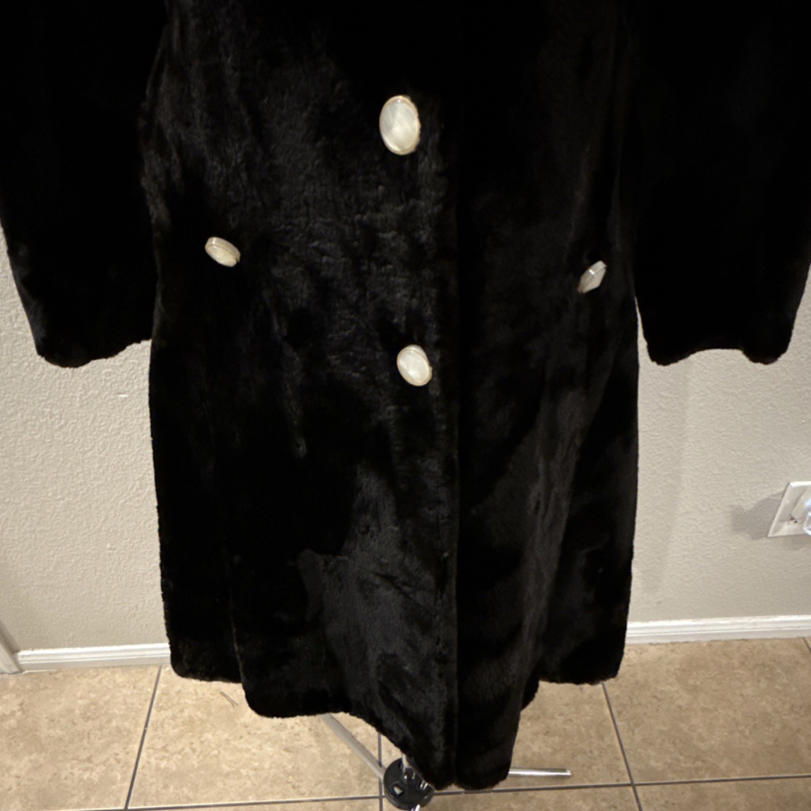 Jean Louis Bonwit Teller Black Vintage Fur Coat with Pearl Buttons