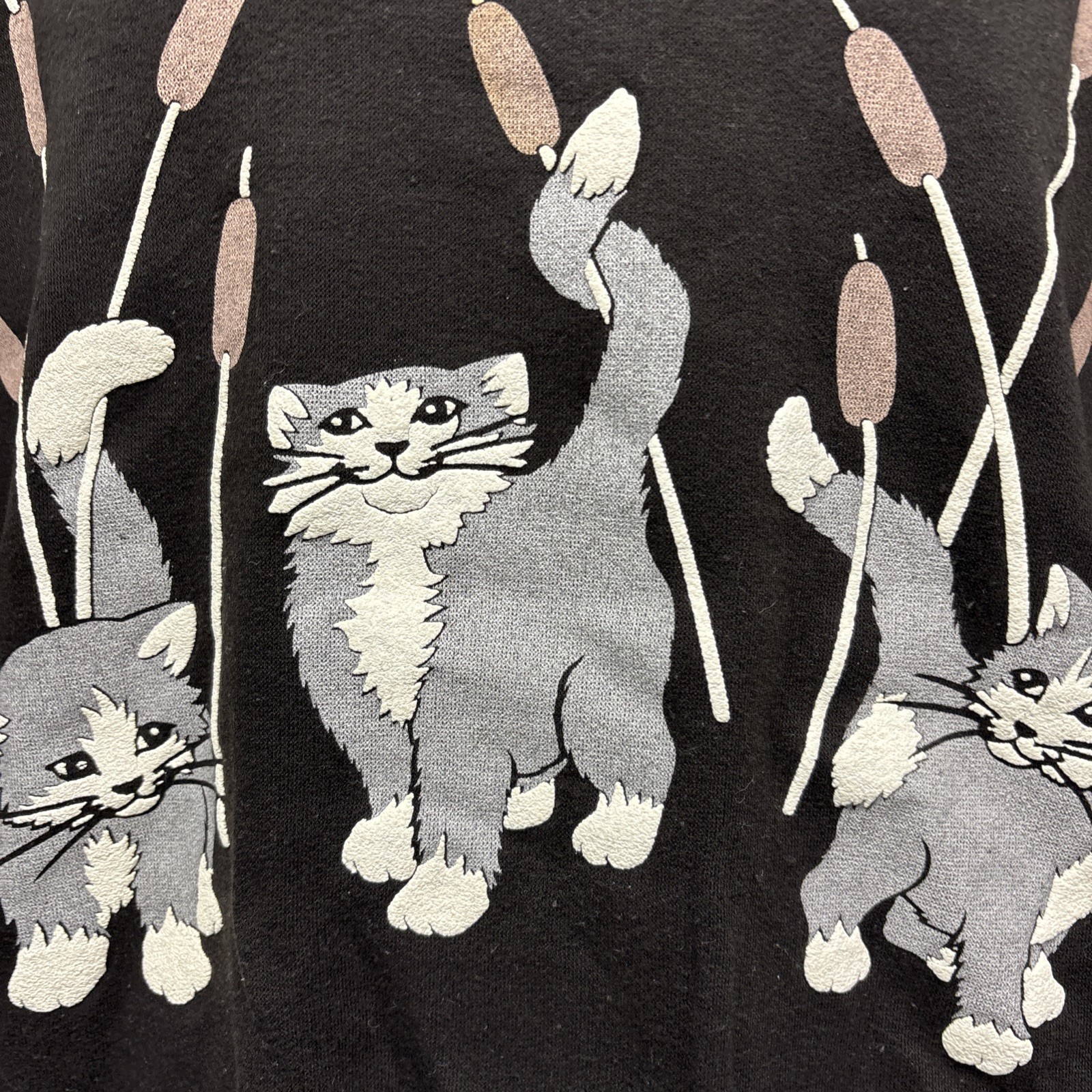 VTG 80s Kitty Cat Tail Black Sweater AOP Lifestyles