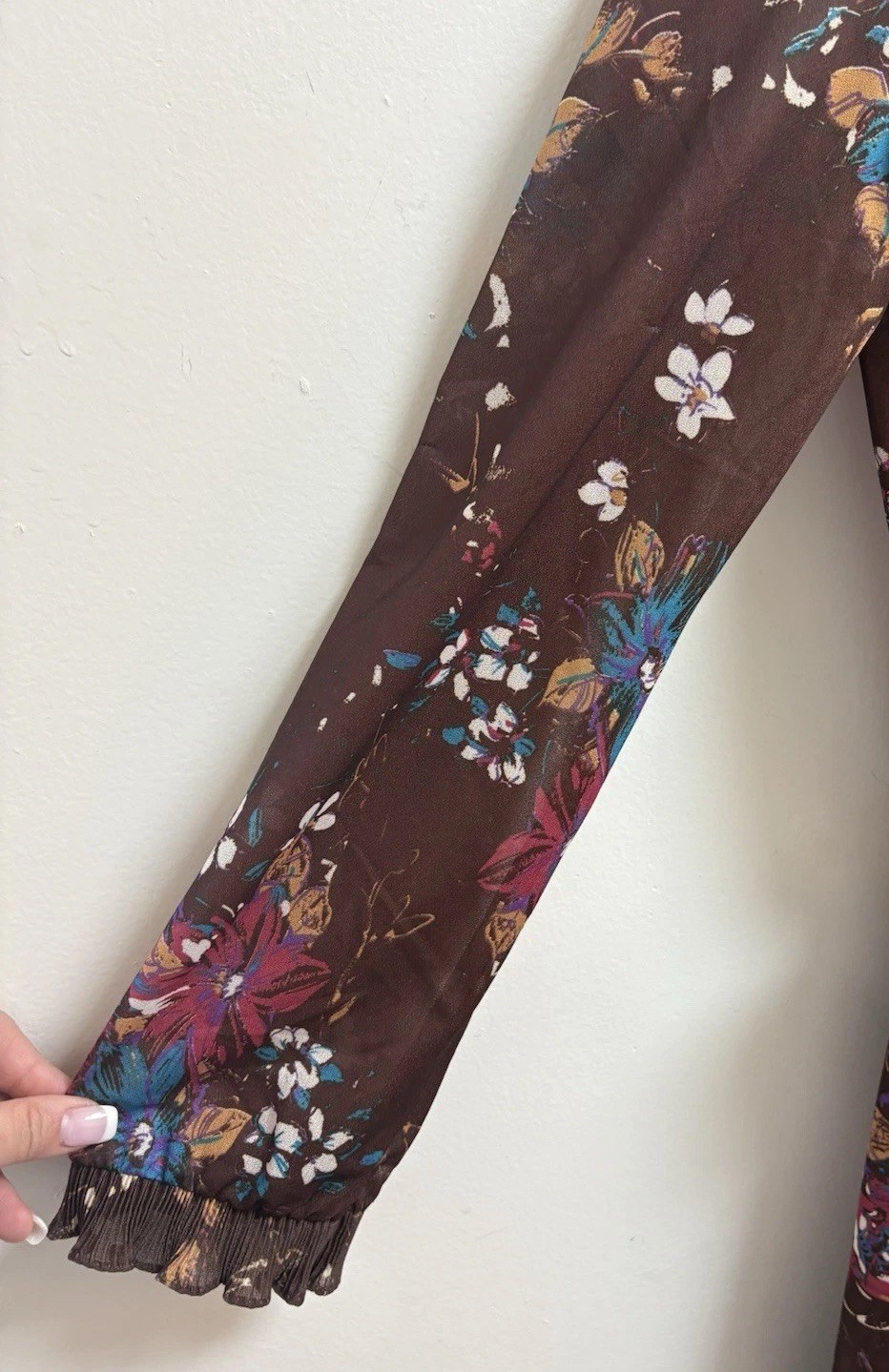 Vintage 70s Teena Paige Prairie Midi Dress Floral Sheer Ruffle Boho Cottagecore