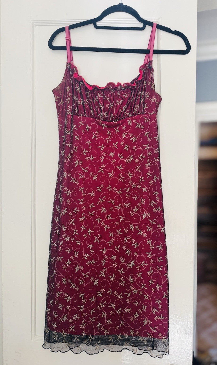 VTG Jonathan Martin Y2K Fairygrunge Whimsigoth Black/Pink Floral Midi Dress Sz M