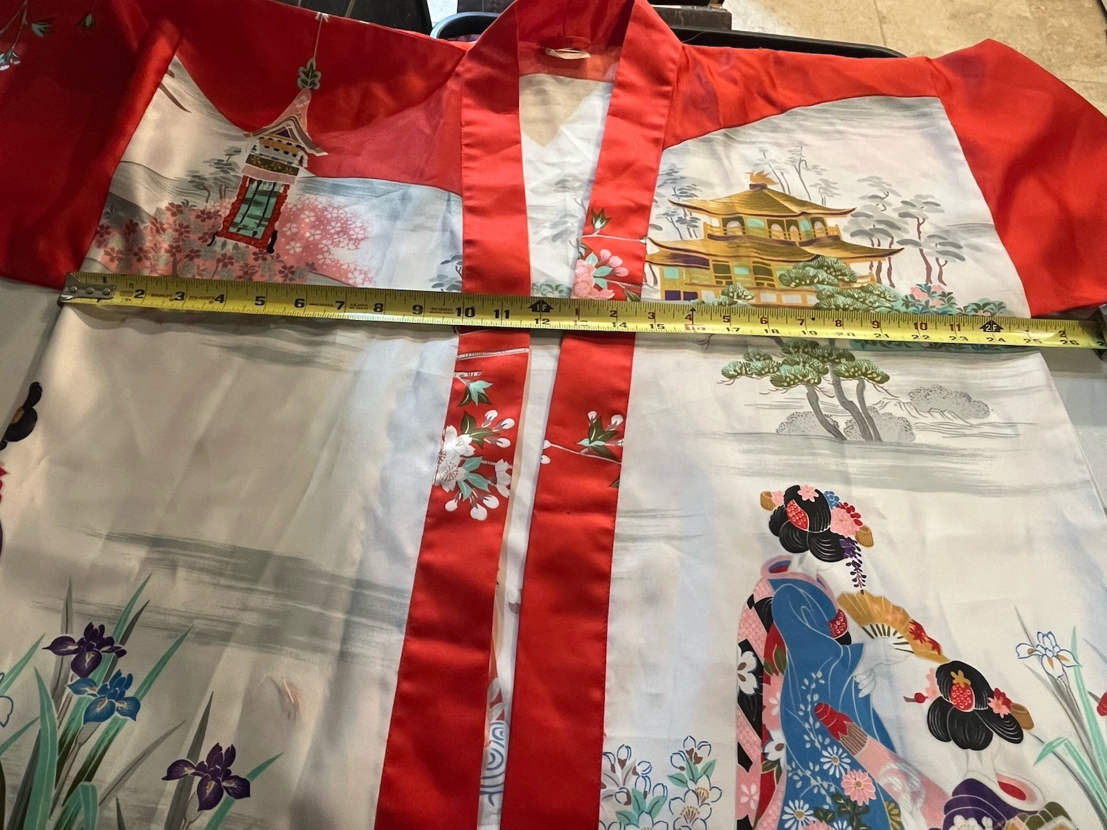 Vintage Japanese Kimono Robe Red Satin Geisha Pagoda Loungewear Jacket Women OS