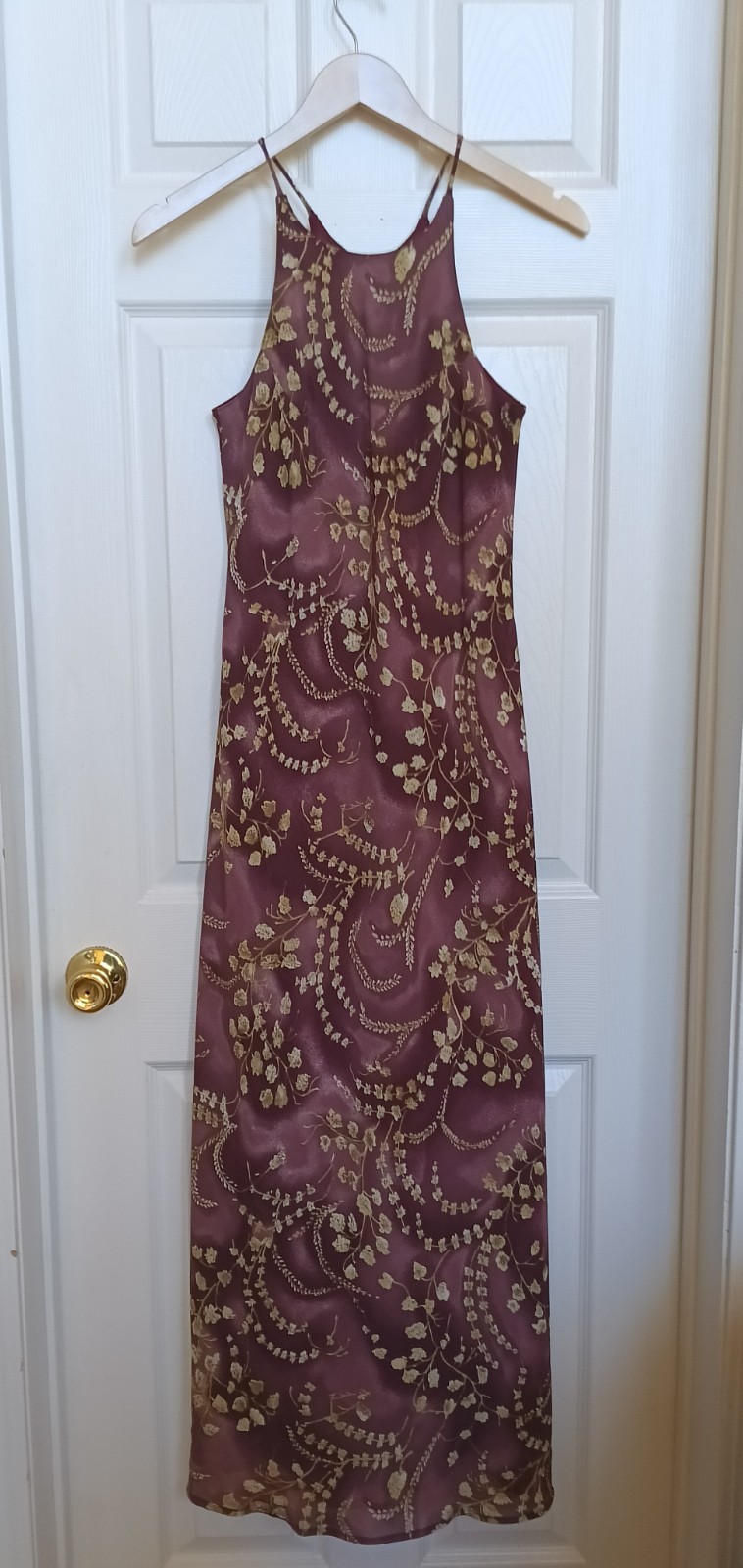 Vintage 90s N.O.E Purple Floral Maxi Dress High Neck Size S Witchy Hippie Fairy