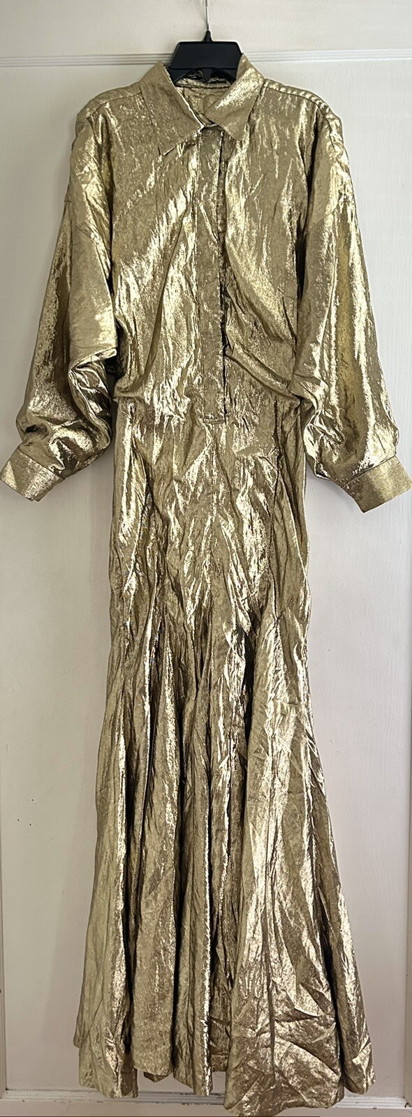 Vintage Norma Kamali OMO Gold Metallic Lamé Gown Dress Size XS S