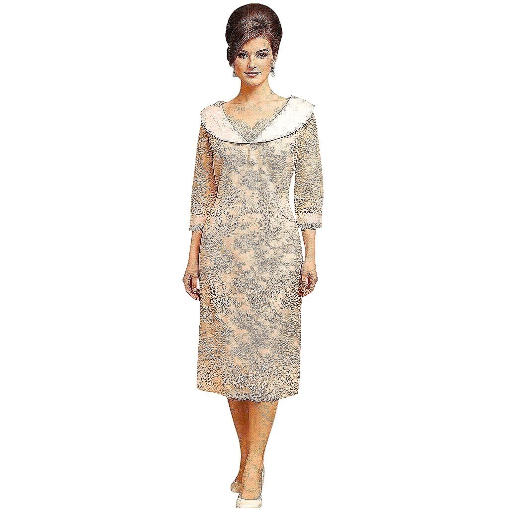 VINTAGE 60s Andora Frocks Beige Lace Shift Dress w/ Contrast Collar M/L ILGWU