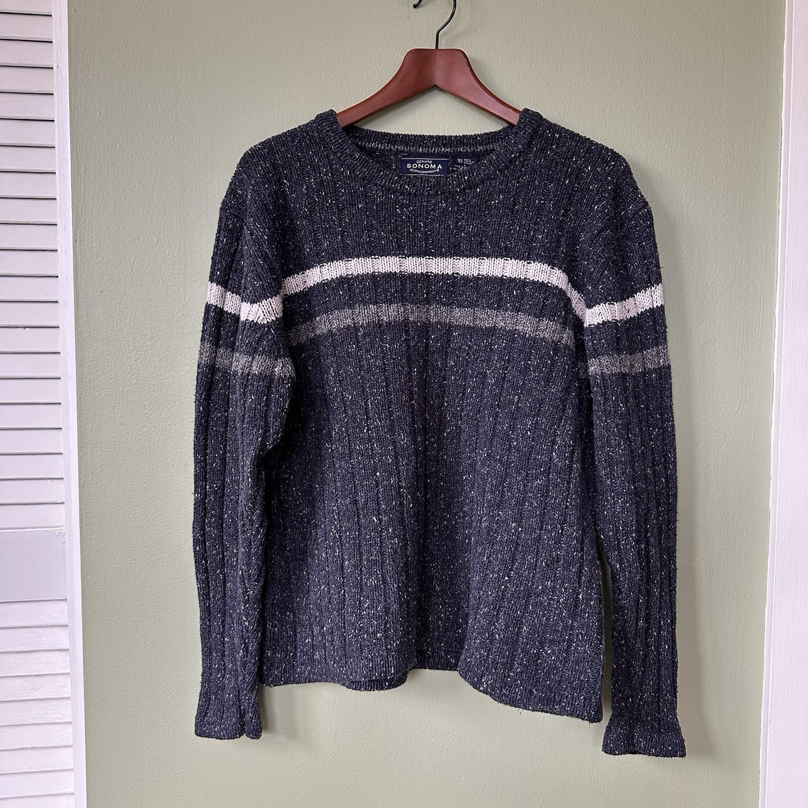 VTG 90s Striped Blue White Gray Ribbed Sweater Genuine Sonoma Jean Company Large