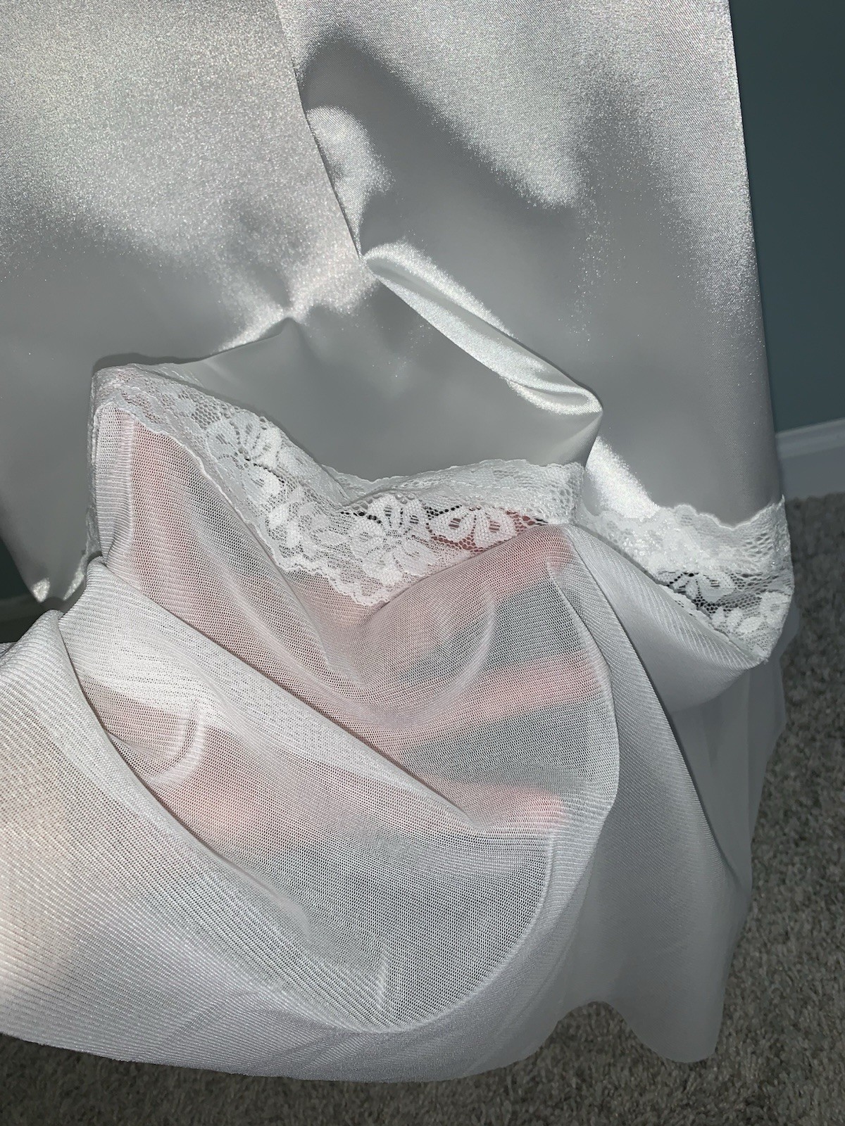 New Glossy 3X Satin & Chiffon Slip Dress Nightgown Lounge Bridal White Elegant