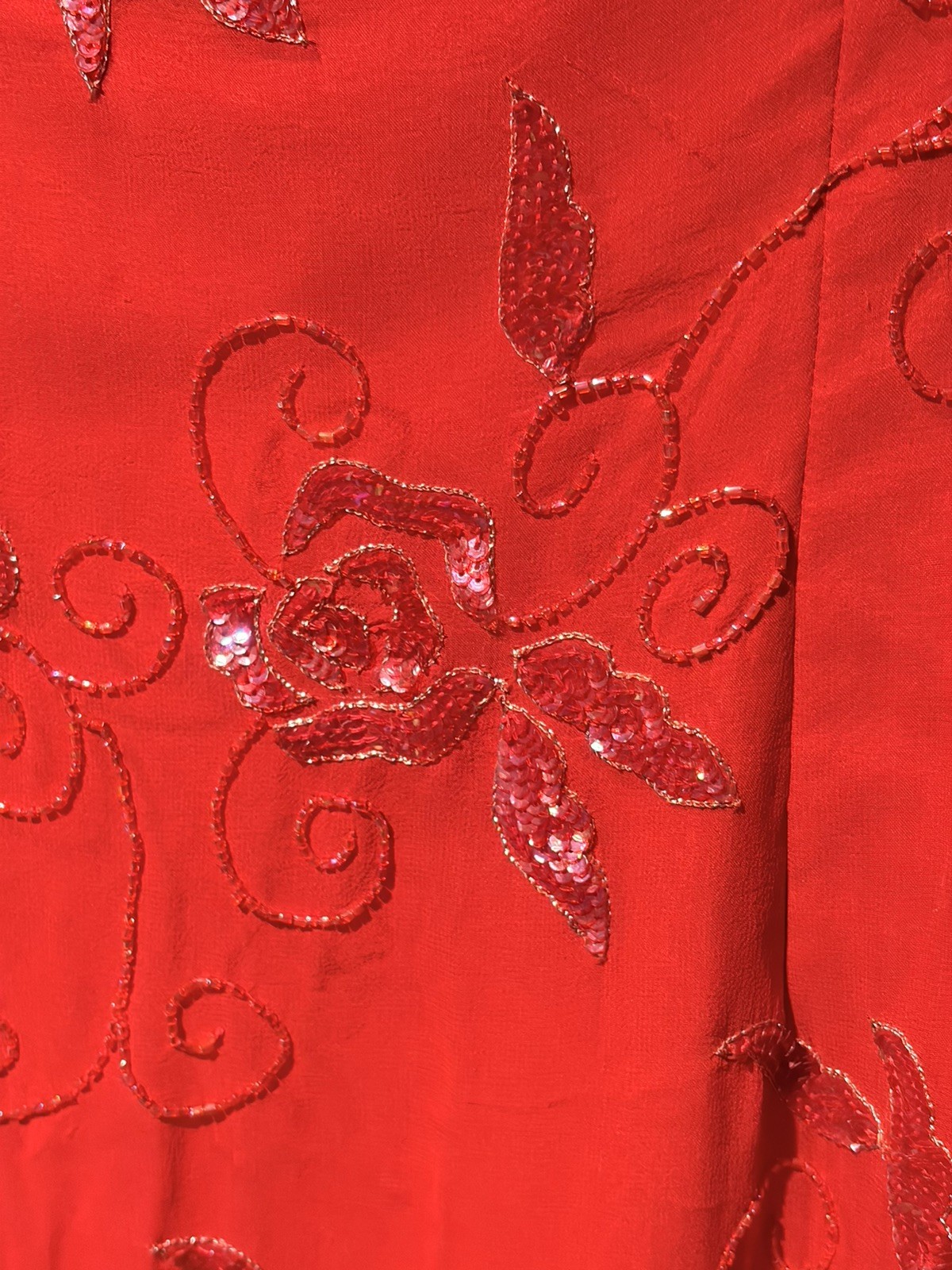 Vintage Sean Collection XL Red Beaded Silk Gown Stunning Strapless