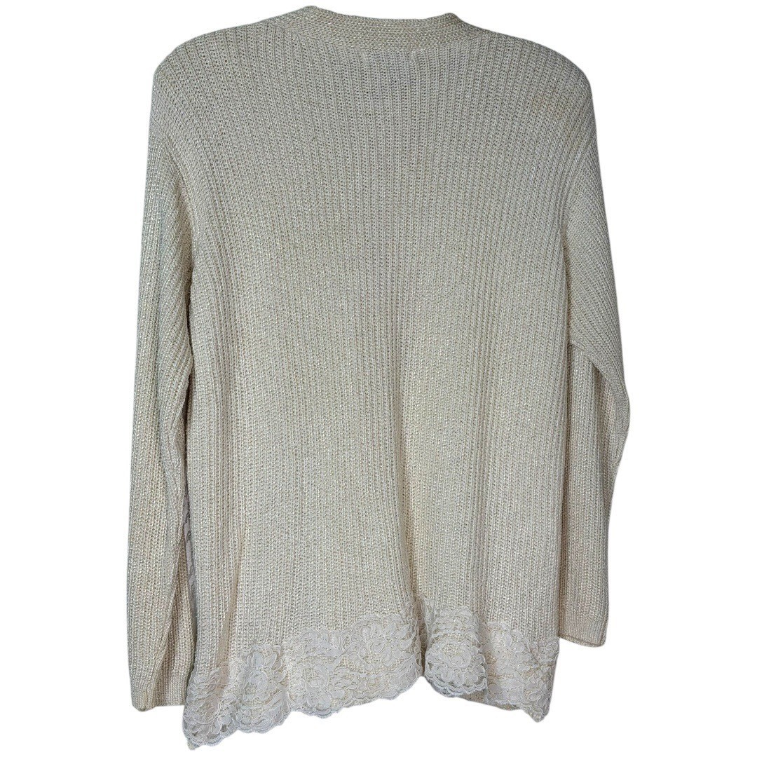 Vintage 80s Christina Silk / Rayon Knit Sweater With Lace Trim Silk Size Large
