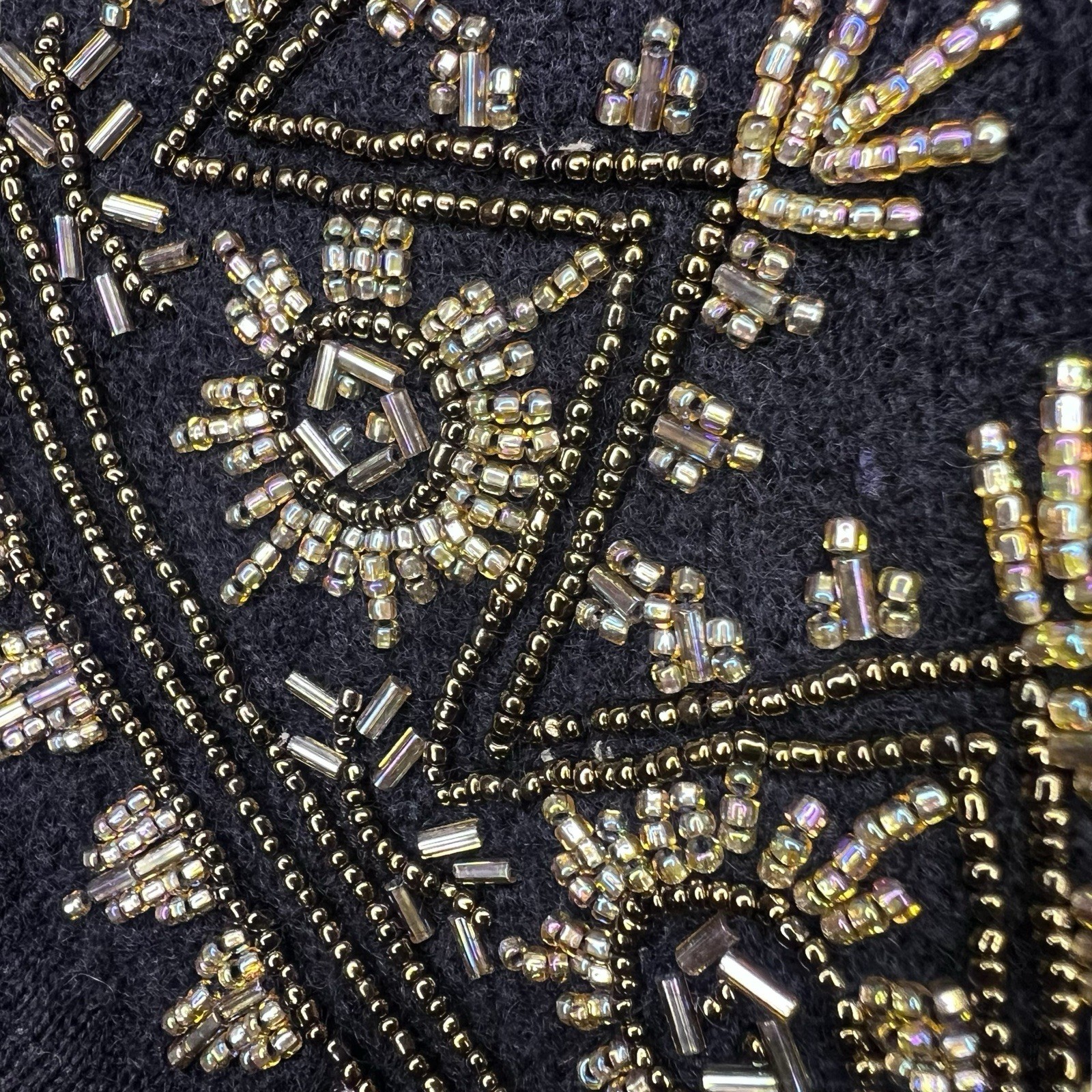Black Wool Women Vintage Vest w/ Bronze & Silver Embroidered Beading