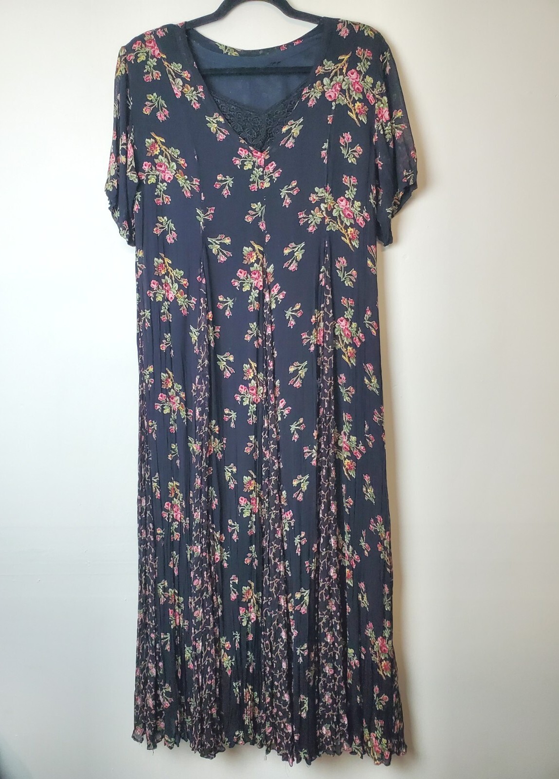 Vintage 90s STARINA Dress Women’s Small Floral Long Maxi Black Prairie 1990s