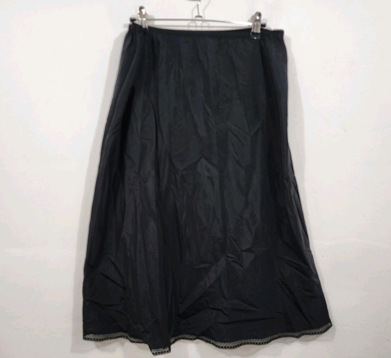 Vintage Barbizon Half Slip Nylon Lace Trim Skirt Black Crepe Remarque Size XL