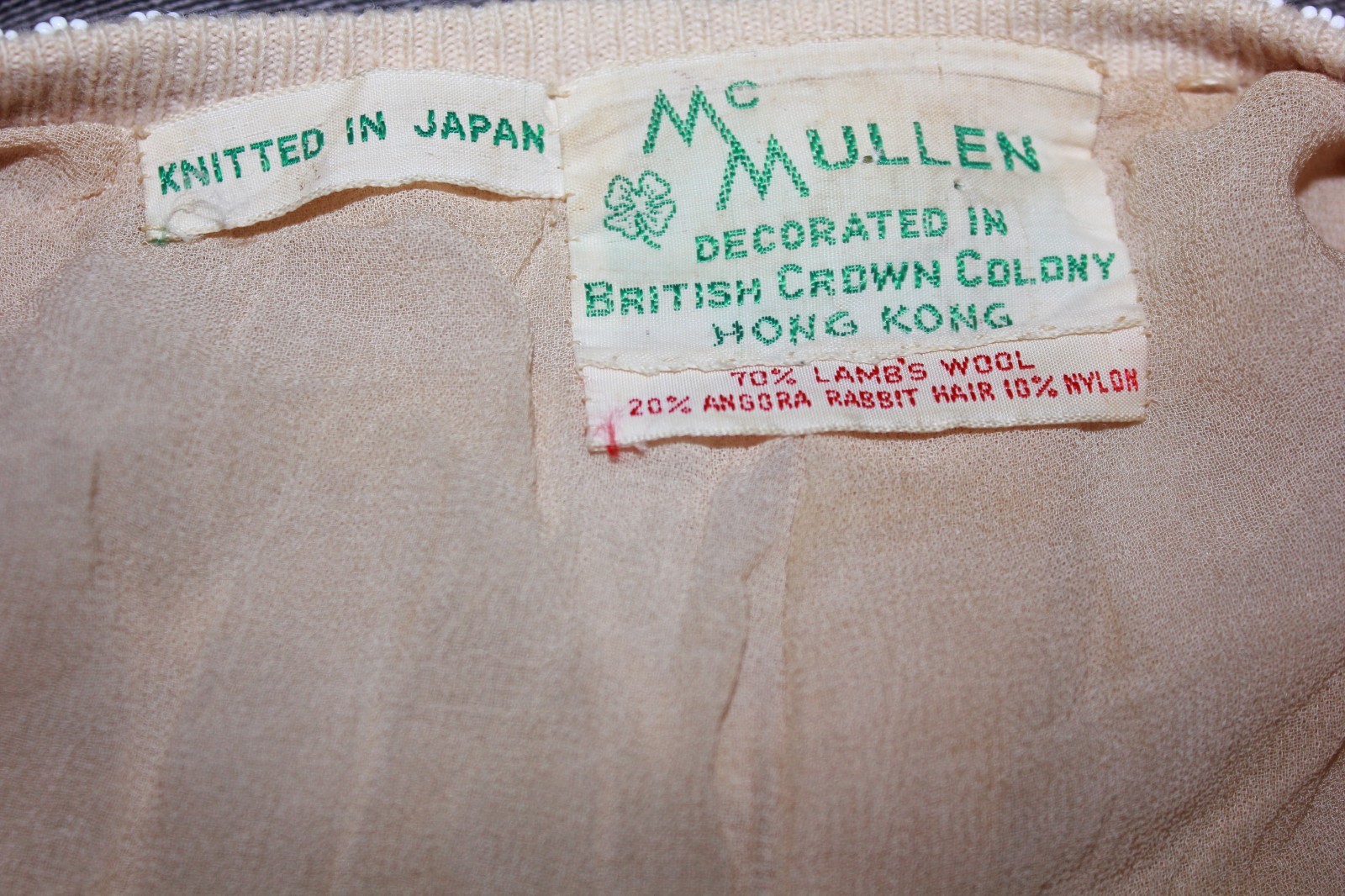 McMullen Angora wool Rabbit Hair beaded vintage Hong Kong cardigan XS rockabilly