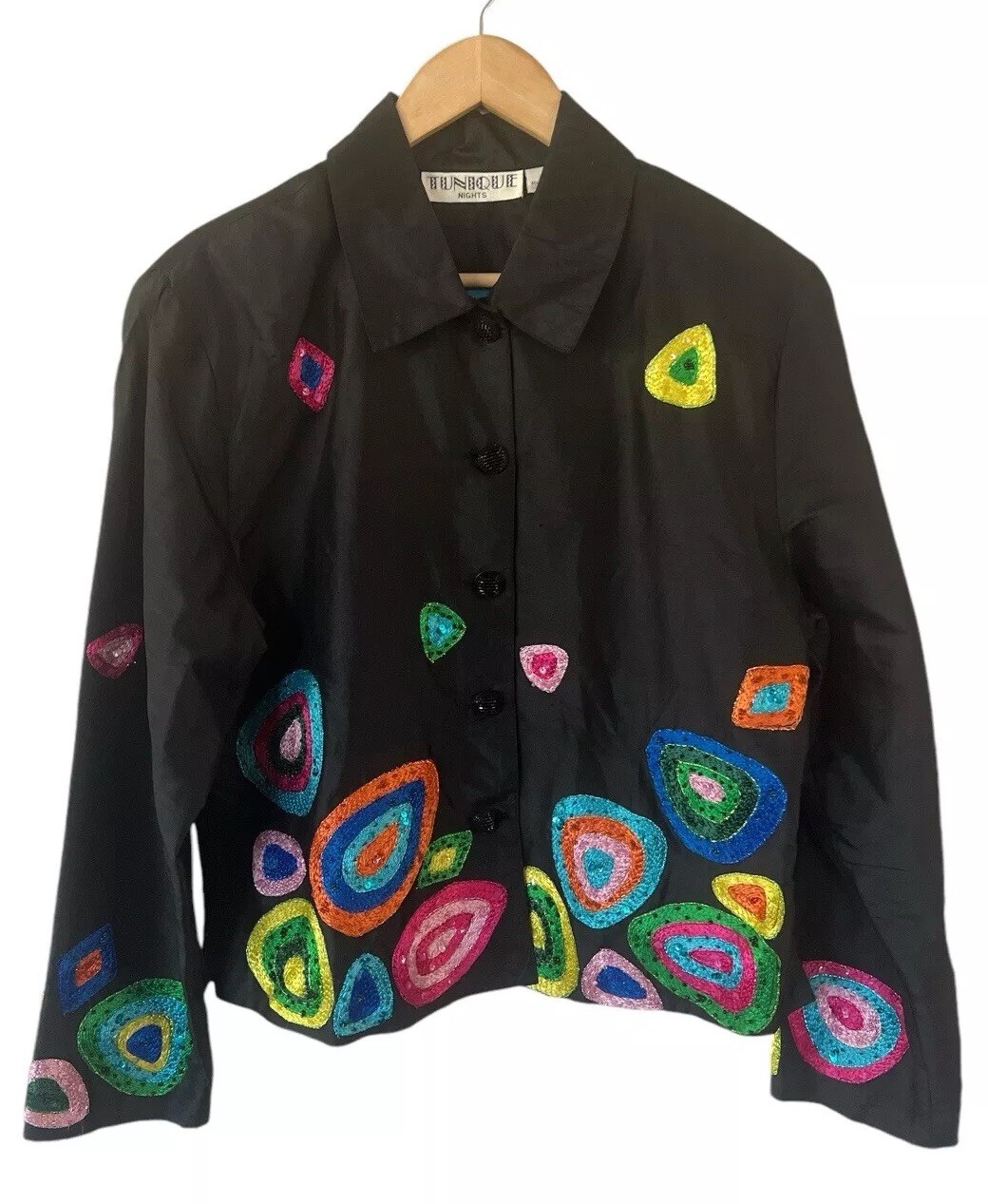 Vintage 90s Turnque Silk Abstract Colorful Dot Jacket Medium Art To Wear