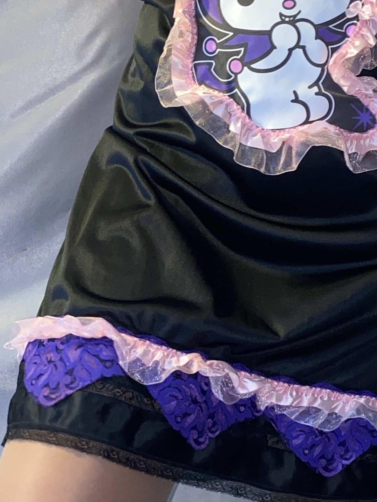 VTG SILKY NYLON Kuromi RAVE PARTY GRUNGE POP PARTY KAWAII DRESS SLIP GOWN GOTH