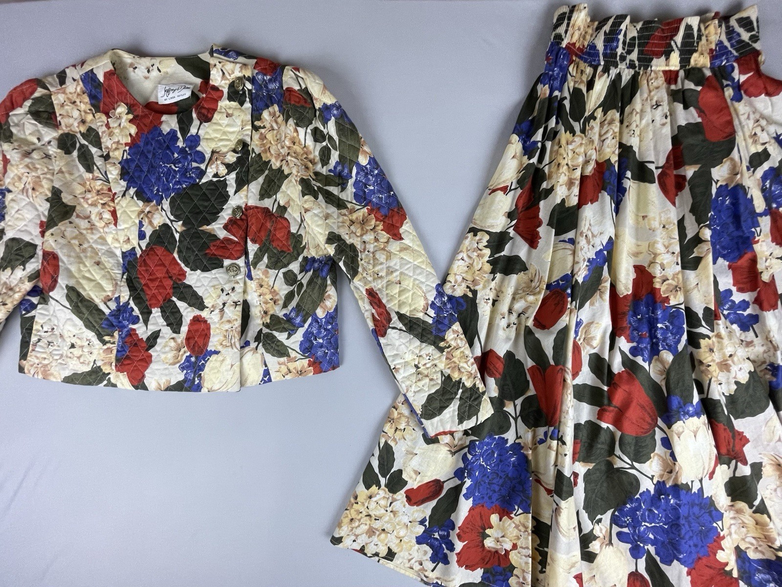 Jeffrey & Dara 2 Piece Vintage Dress 80’s Quilted Women’s Sm Bold Floral Print
