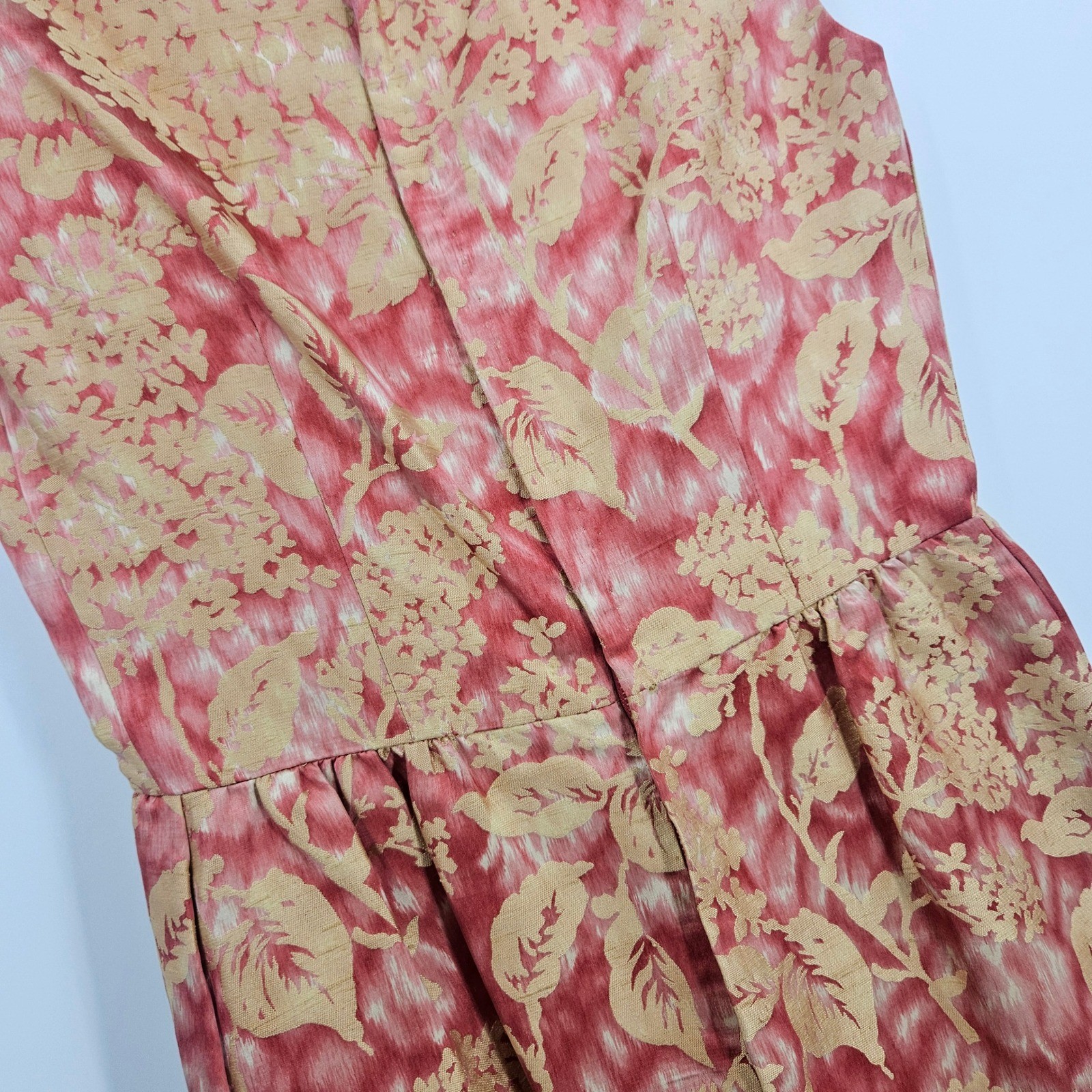 Vintage 1950s Mollie Parnis Dress Set Pink Gold Floral Brocade Office Mad Men XS