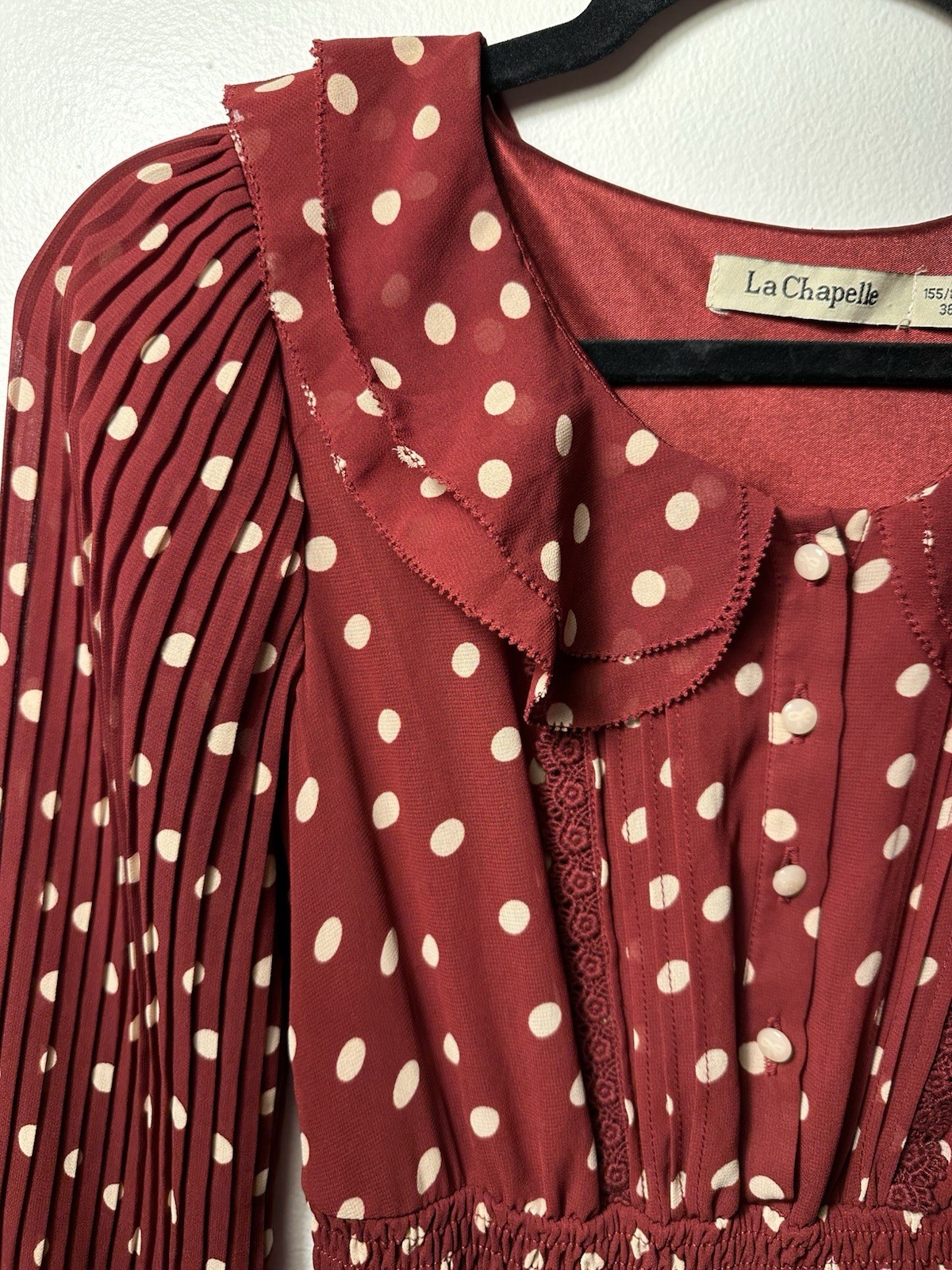 VTG La Chapelle Dress Polka Dots Pleated Skirt Retro Tradwife 40s 60s Twee Girly