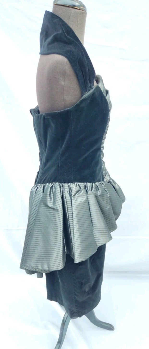 Vintage Barboglio Cristina Jan Black/Gray Peplum 80s Cocktail Dress Size 6