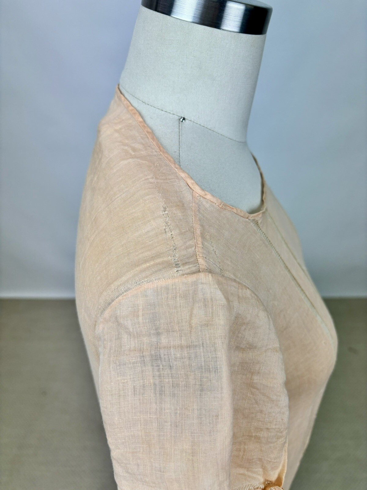 Antique 1910s 1920s Light Pink Cotton Drop Waist Shift Dress Short Sleeve AS IS