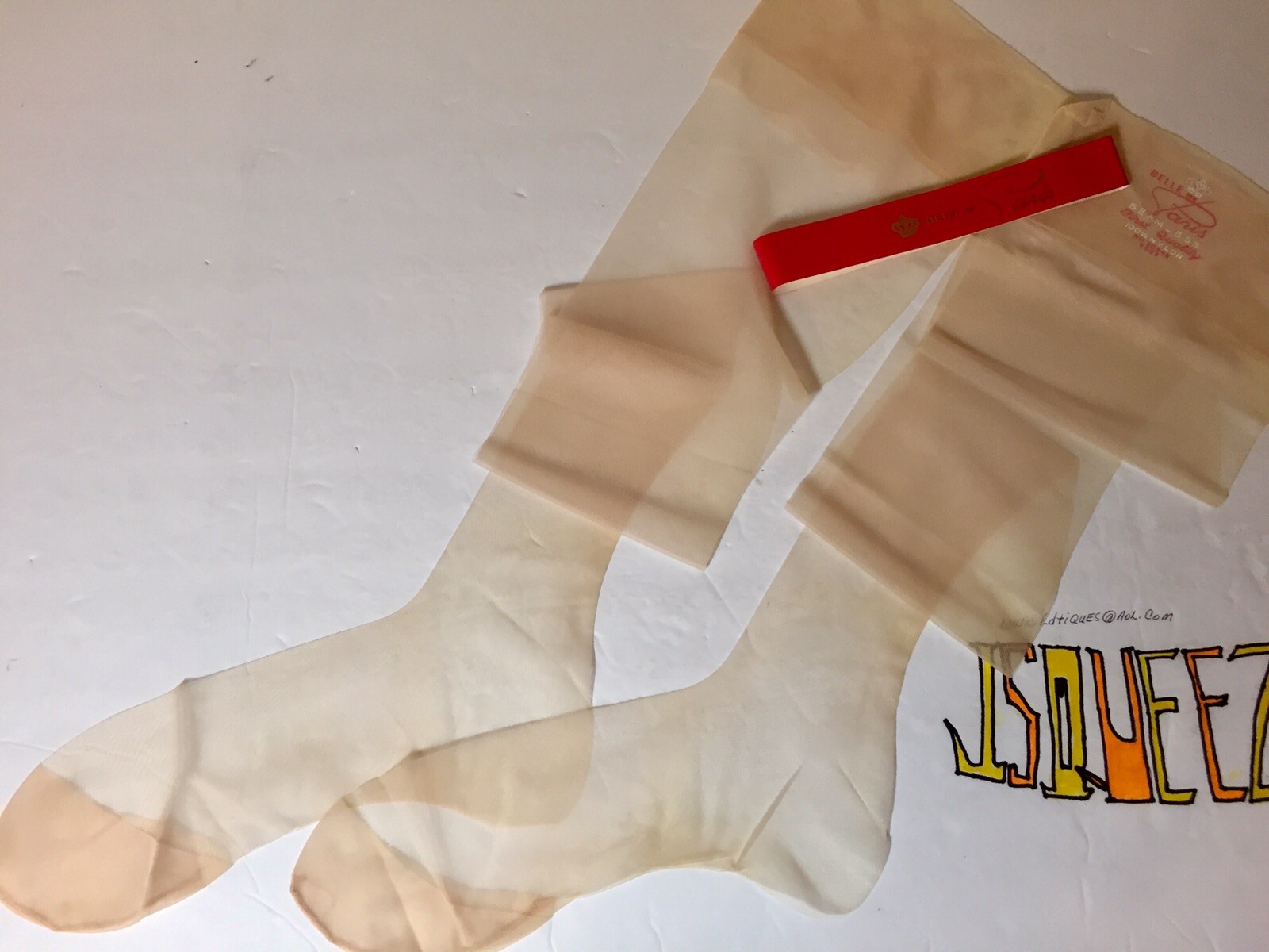 6 Pairs Nylon Stockings Belle de Paris 9 1/2 X 31 1/2” Vintage 4” Toe Nude Heel