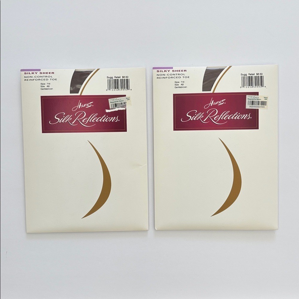 Vintage 2 Hanes Silk Reflections NC Reinforced Toe Pantyhose AB Gentlebrown 716