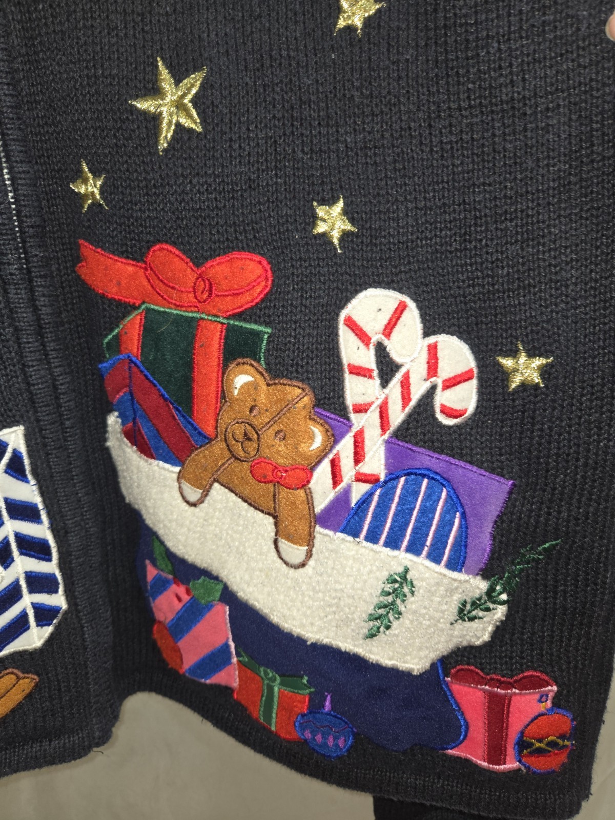 Vintage Women’s Hampshire Studio Blue Christmas Zip Sweater Presents Santa MED