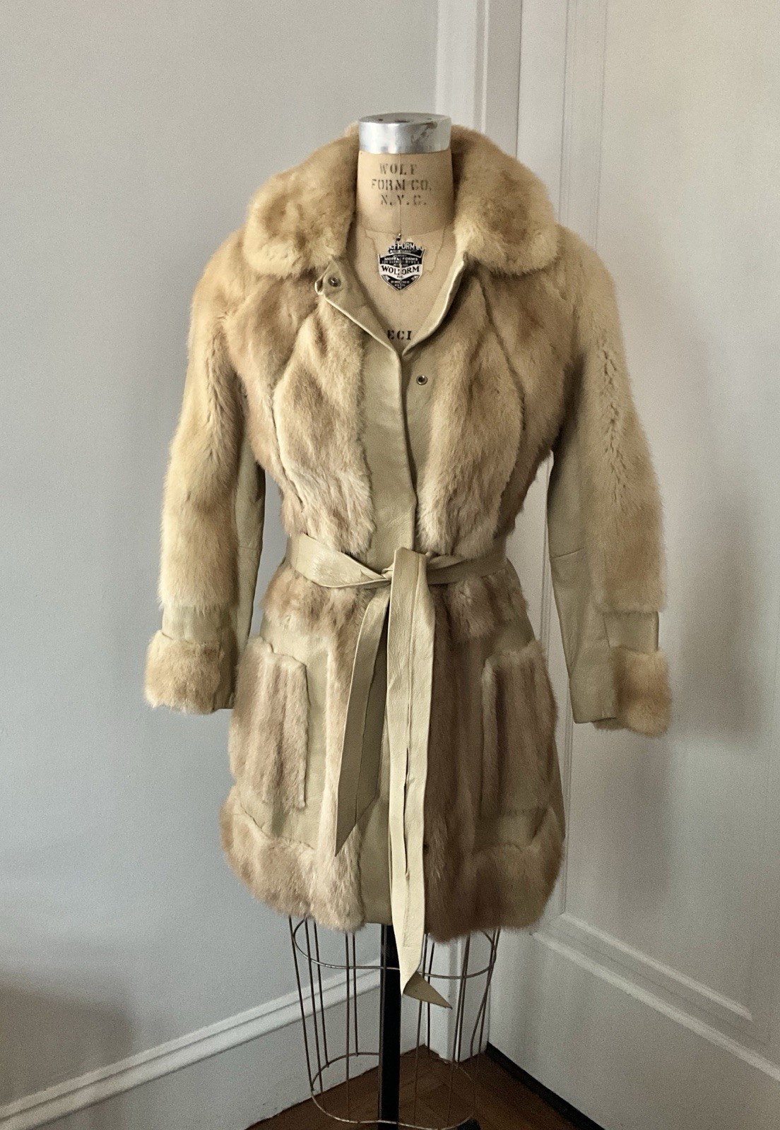 Vintage 1960’s Blonde Mink and Leather Belted Jacket