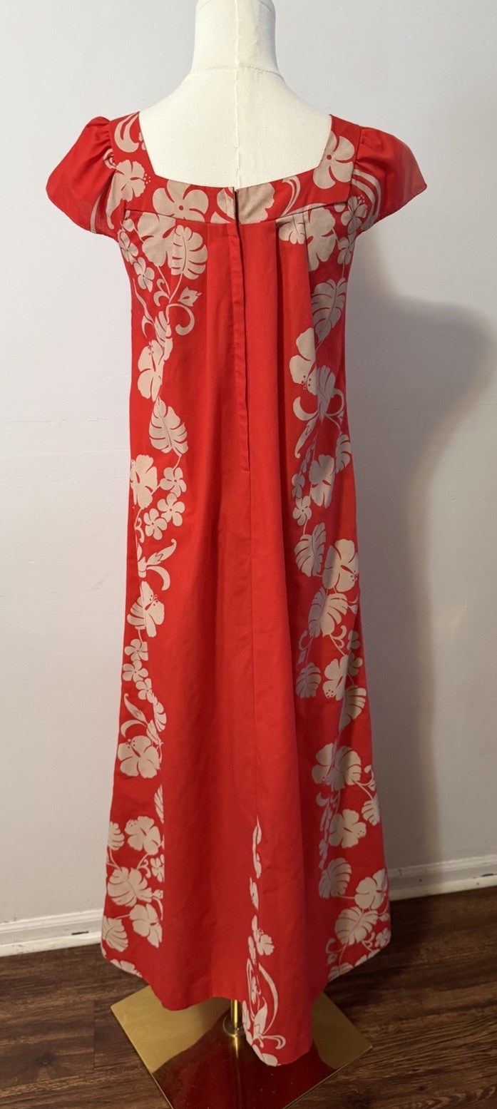 Vintage Andrade Honolulu Floral Hawaiian Maxi Dress Red EUC