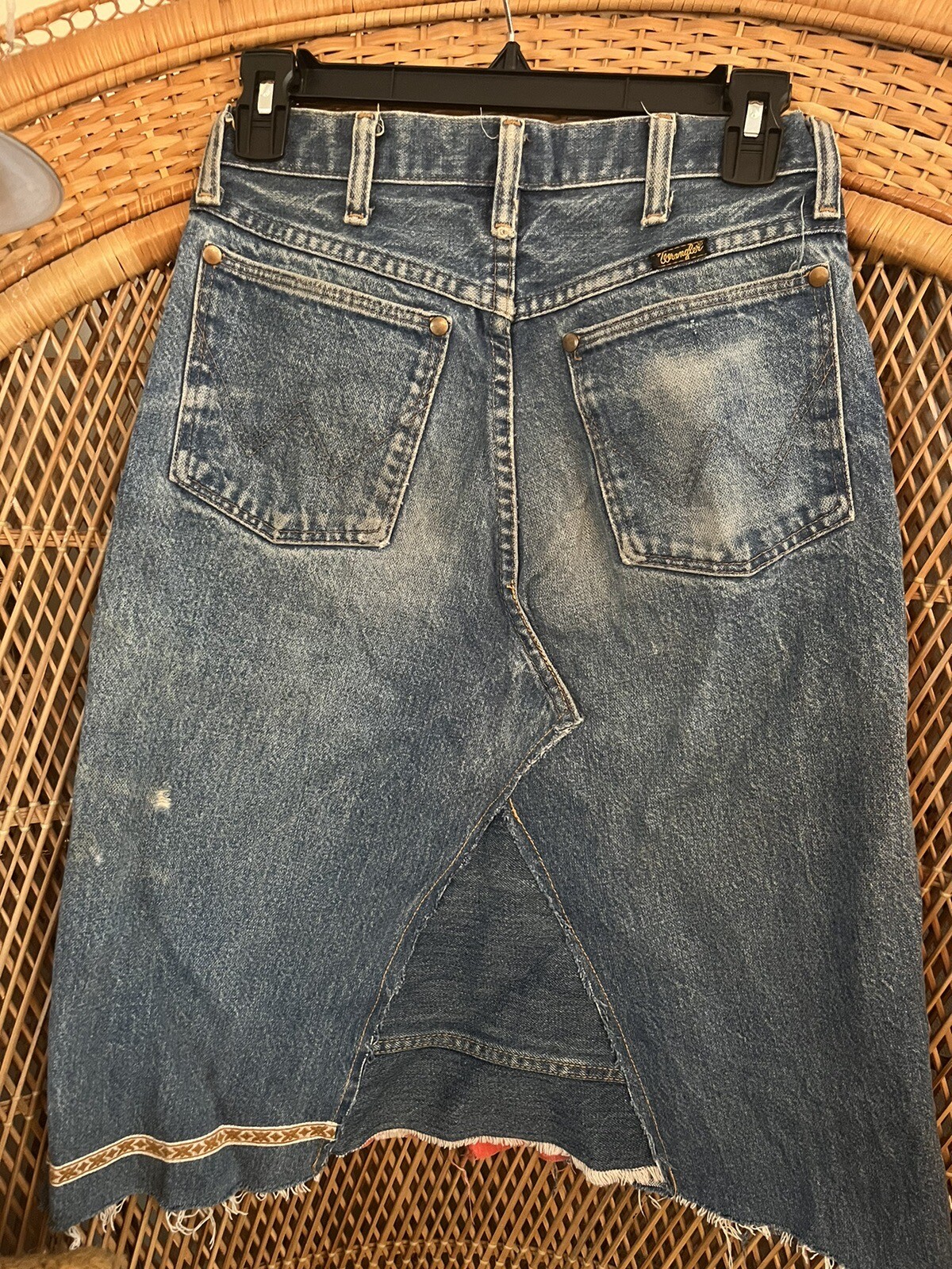 Vintage Wrangler Denim Skirt Custom Upcycled Hippy Boho 70s Style