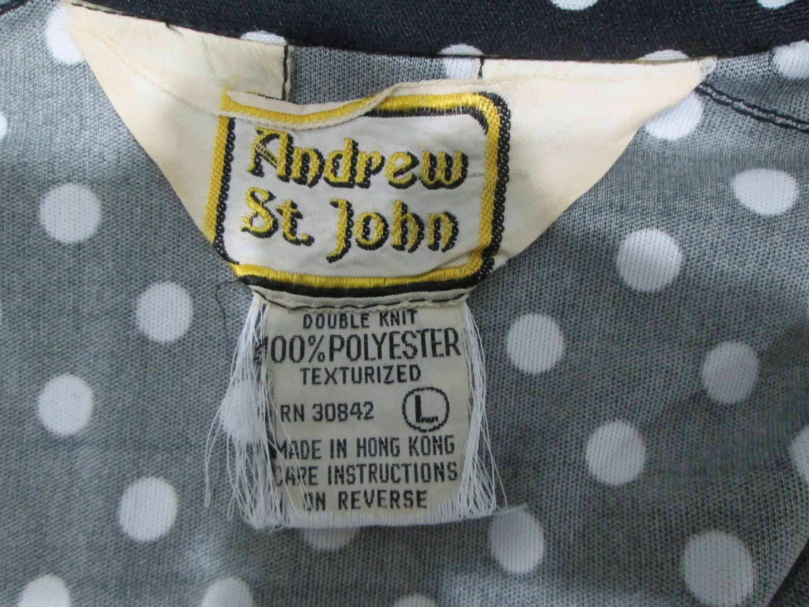 Vintage Andrew St. John Double Knit Polyester Polka Dot Blouse Size L