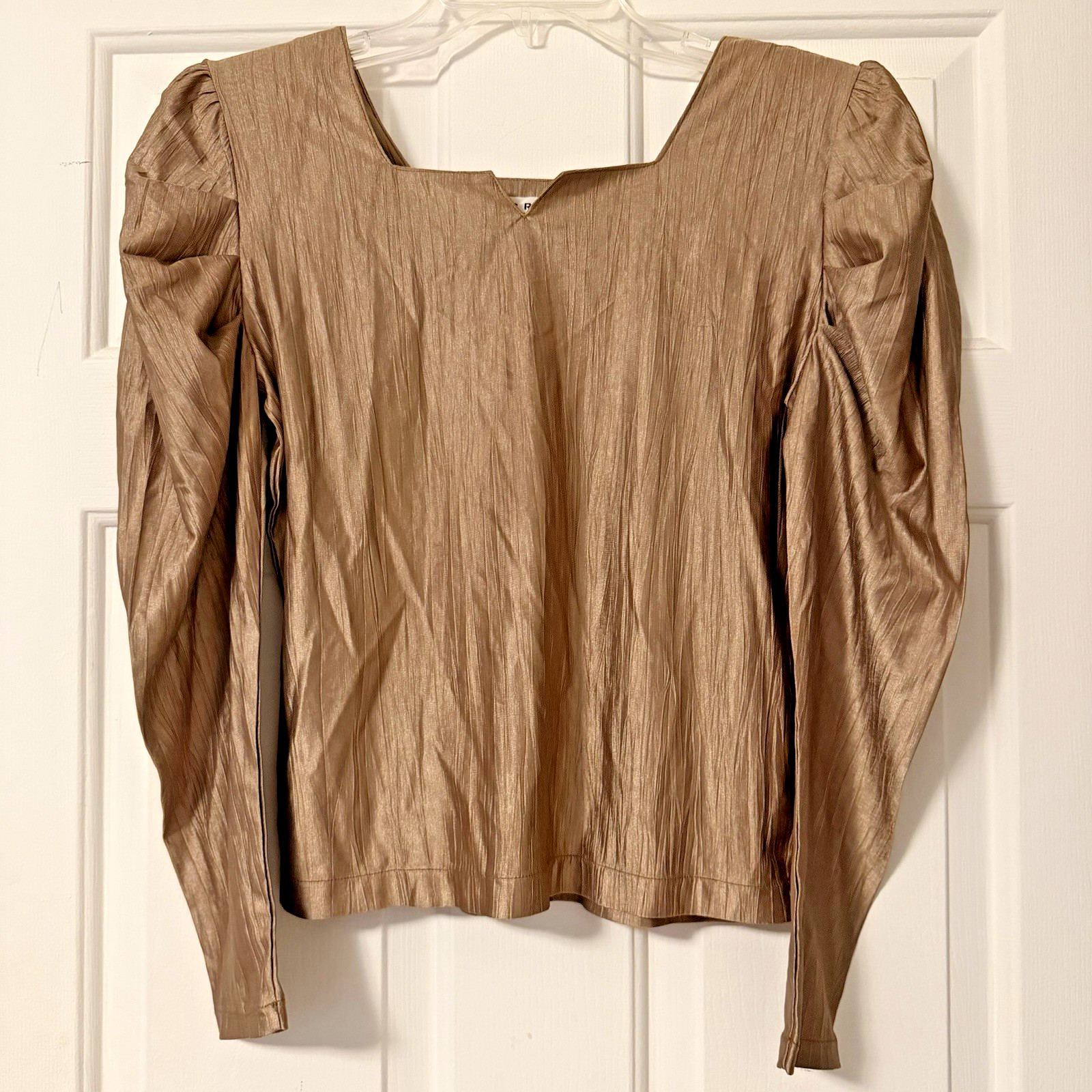 Vintage 90s Made in Japan CREA Bronze Gold Micro Pleated Metallic Top Blouse S/M