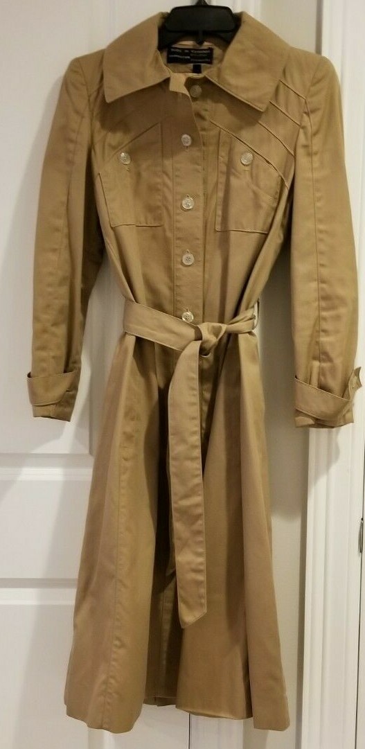 Vintage Women’s Khaki Trench Coat Size XS/S (7), Belted, MADE IN ROMANIA