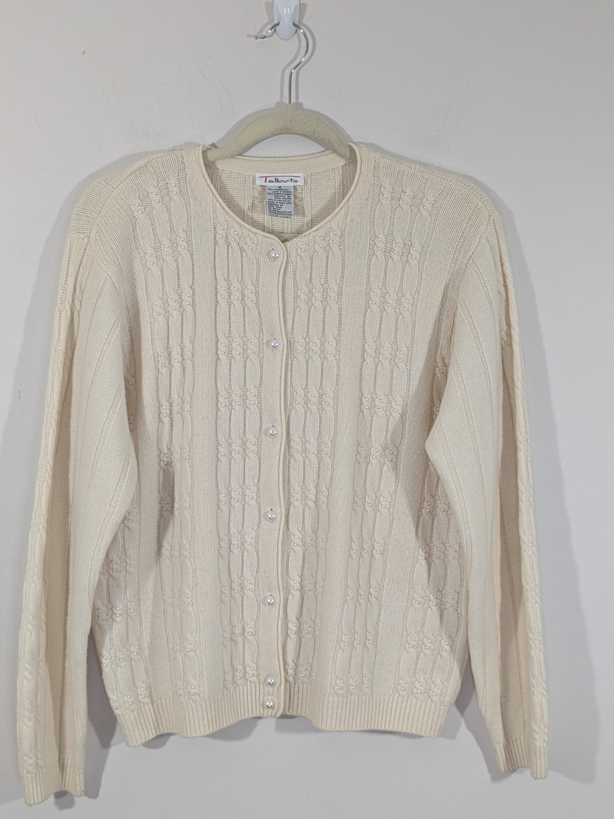 Vintage 80s Lambswool Angora Wool Ivory Cardigan Pearl Buttons Dainty Feminine