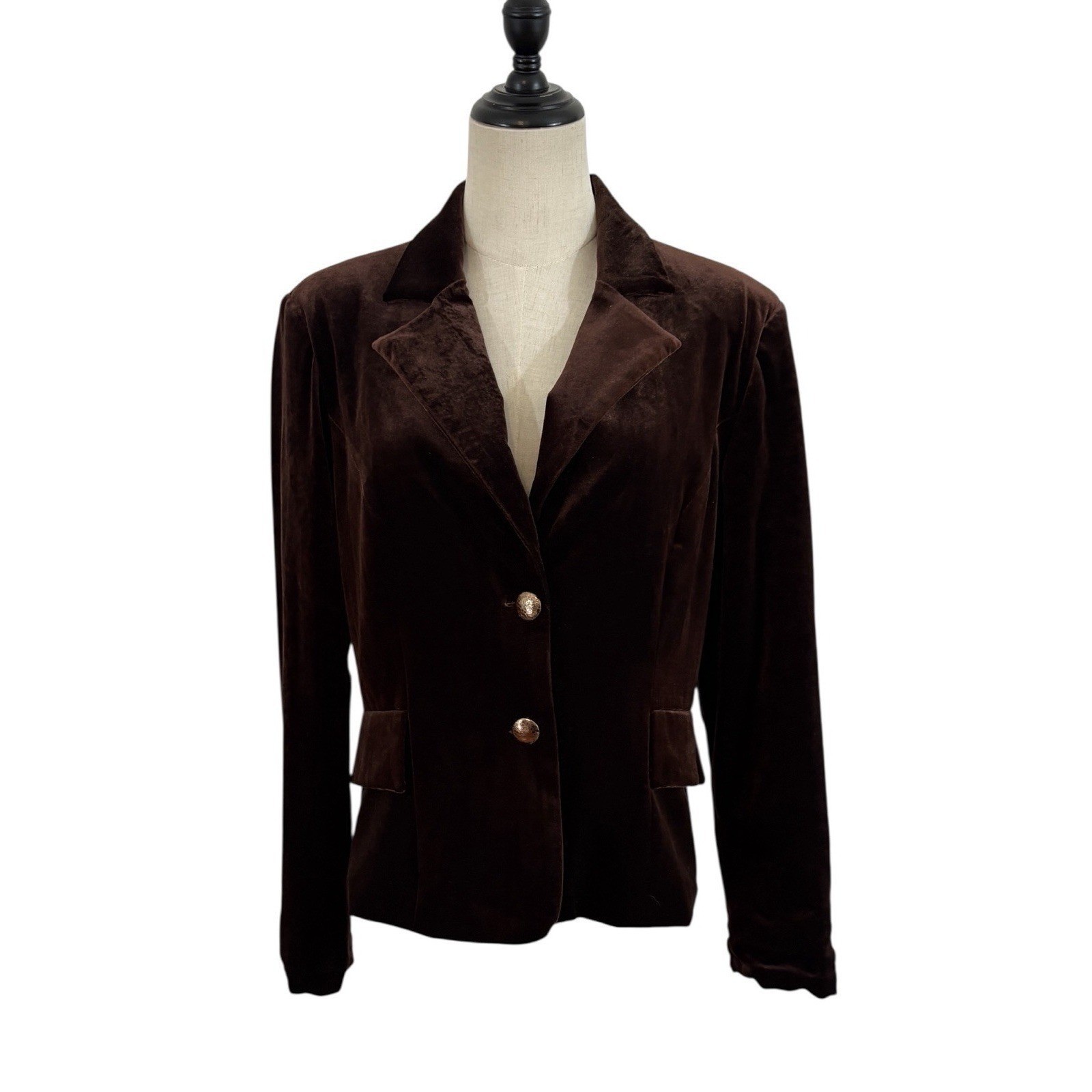 Vintage 90s Alyn Paige Velvet Blazer S Brown Gold Button Lined Jacket Preppy