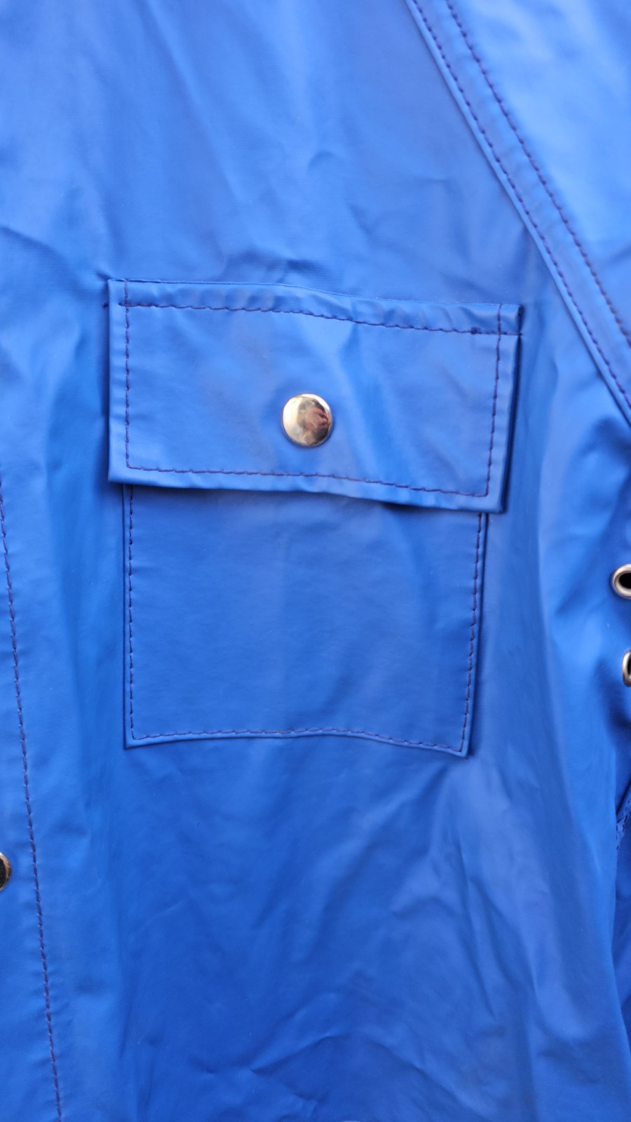 VTG Rain Coat Size Large Charles River Apparel Blue Hooded Rayon Vinyl SIZE 16