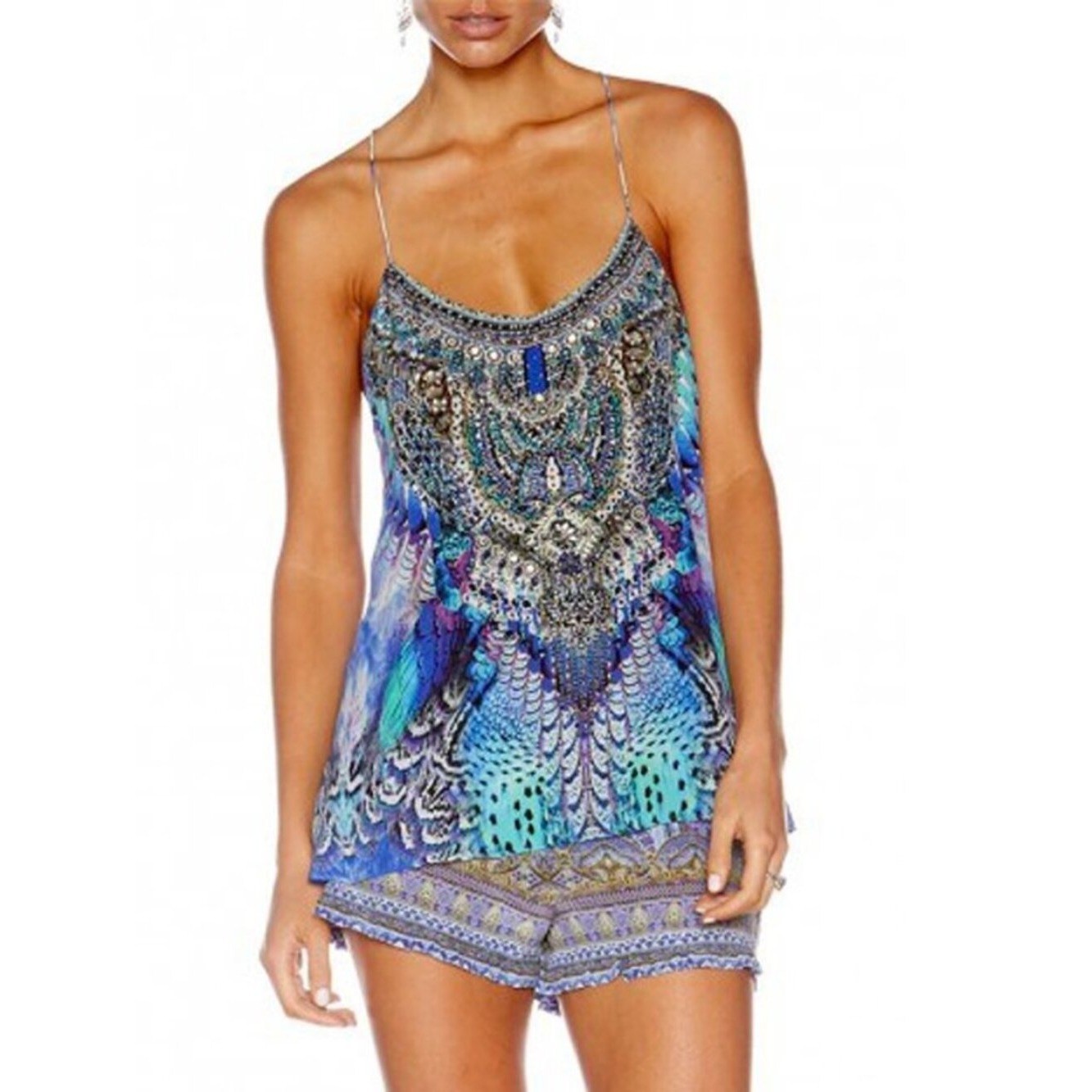 Camilla Moon Dance Feather T Back Shoestring Top Size XS