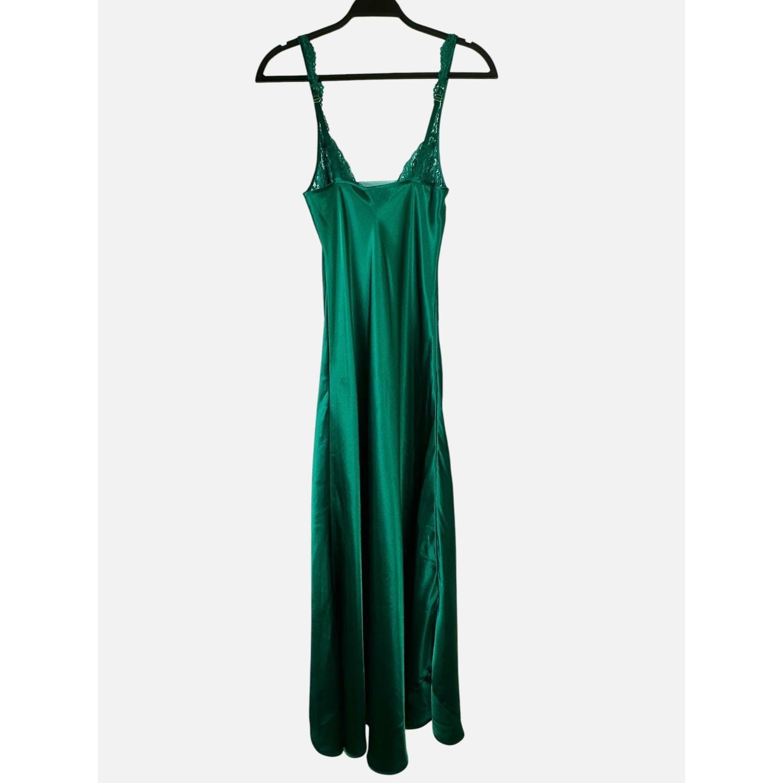 Vintage Victorias Secret Gold Label Emerald Green Satin Lace Slip Dress XS P