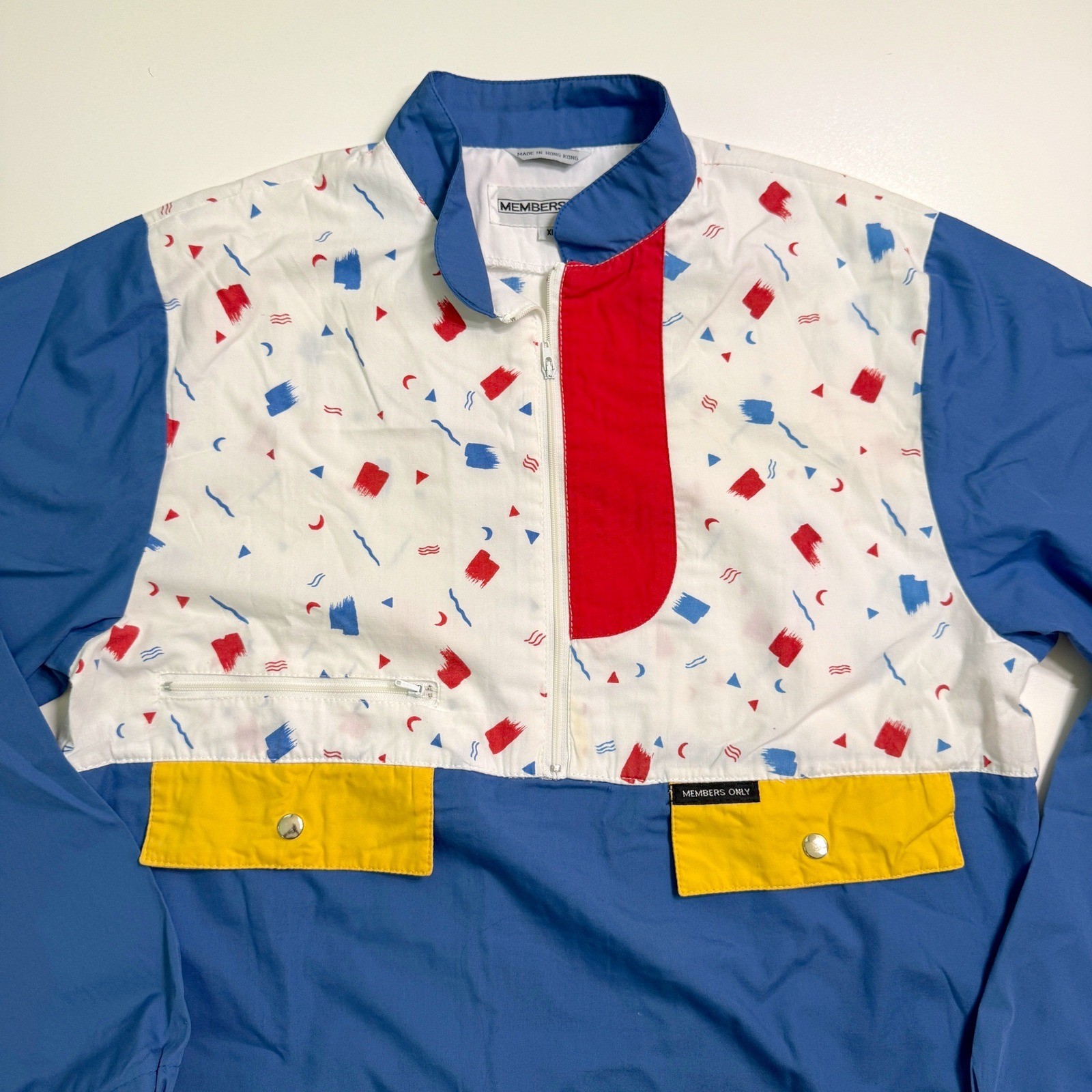 Vintage Members Only XL Blue Colorblock 90s Abstract Geometric Pullover Jacket