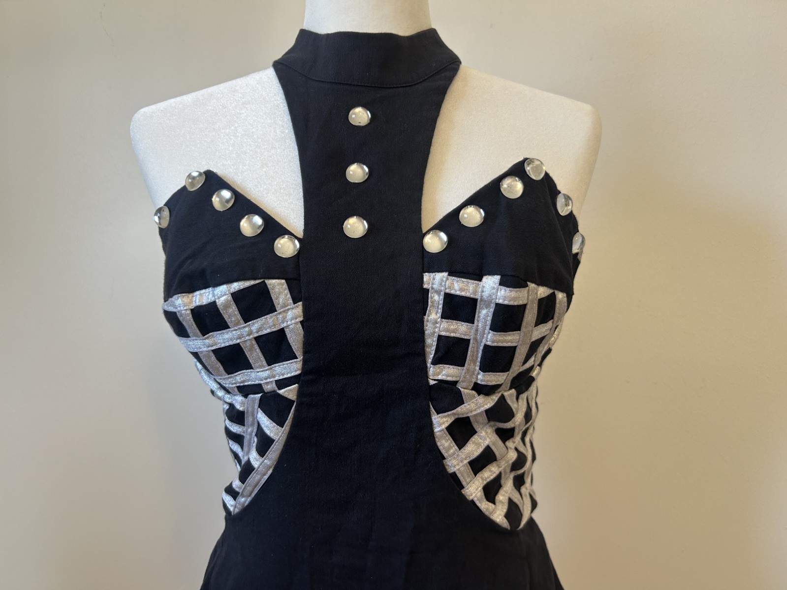 Vintage 80s/90s Private Club Studded Embellished Bustier Halter Bodycon Dress